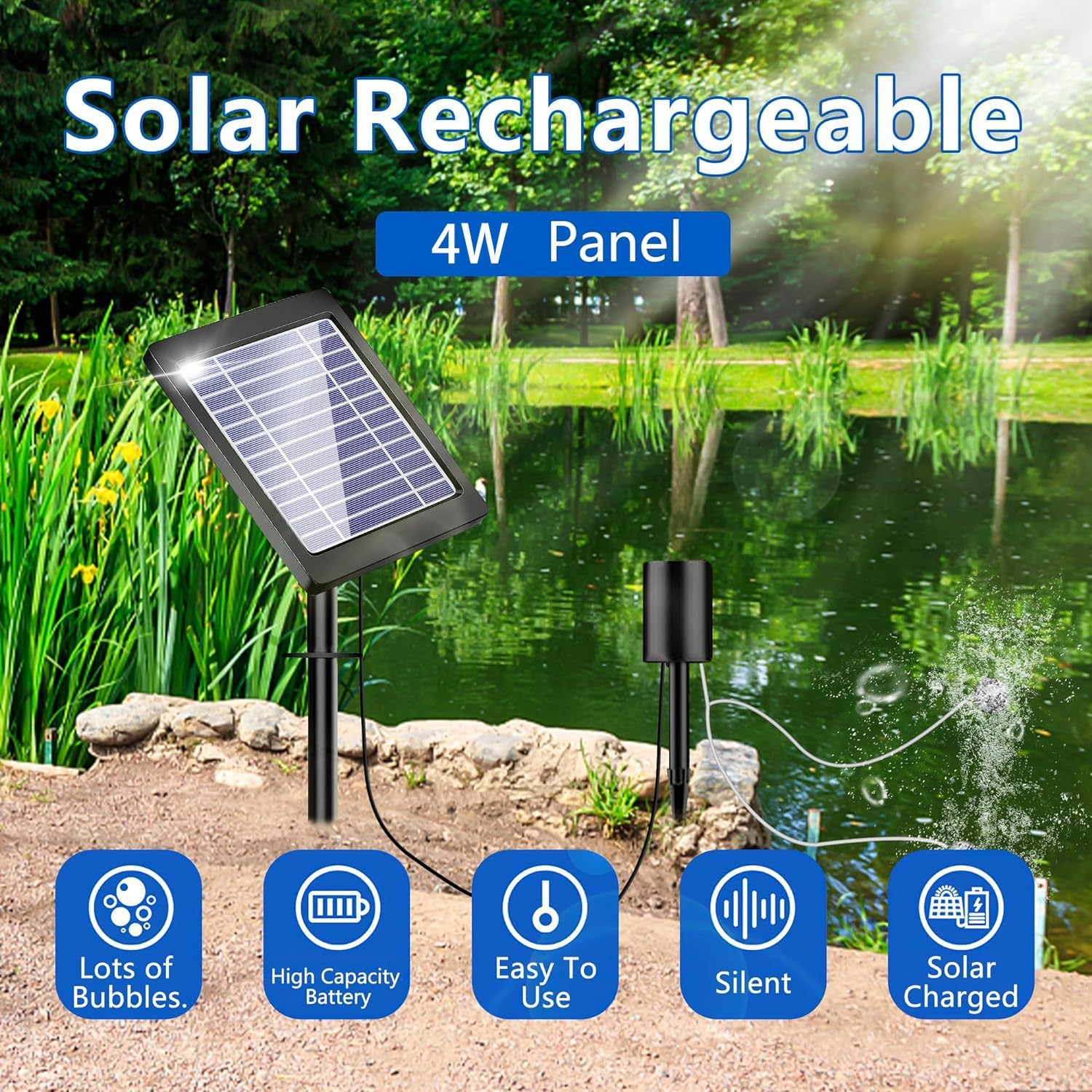 Solar Pond Aerator - 4W Aquarium Air Pump Oxygenator with 3 Modes, Battery Powered for Outdoor Ponds, Small Fish Pools, Stock Tanks, Hydroponics image number 6