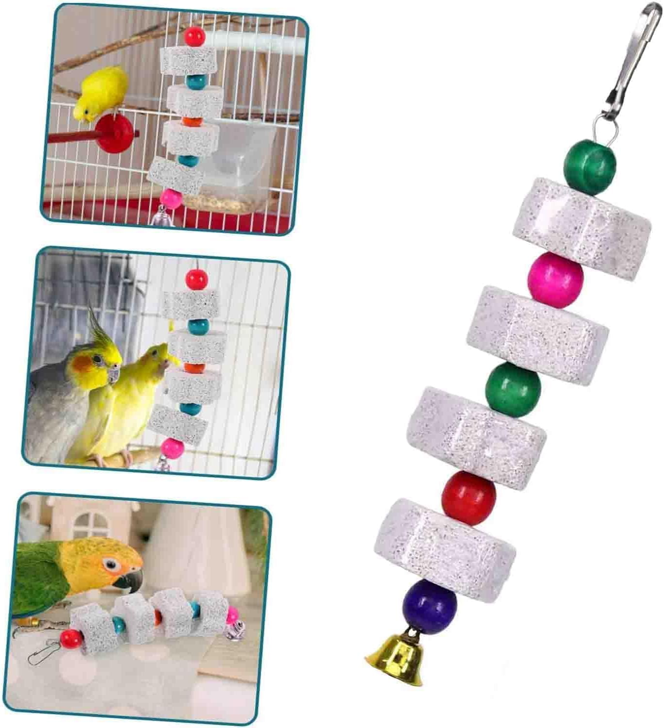 Parrot Beak Grinding Stone and Chewing Skewers, 3Pcs Parrot Grinding Teeth and Chewing Skewers, Bird Beak Grinding Stone, Bird Beak Grinding Calcium Stone with Bells image number 3