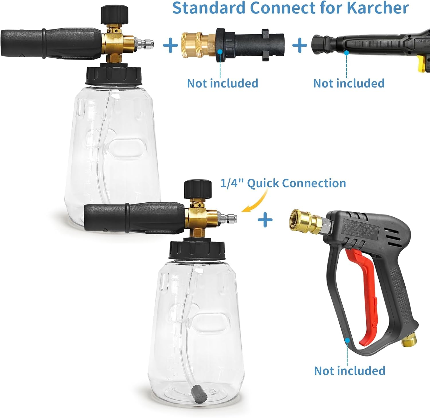 Snow Foam Cannon with 1/4&rdquo; Quick Connect, 1 Liter Adjustable Spray Nozzle Foam Blaster, Car Wash Foam Gun for Pressure Washer Application image number 3
