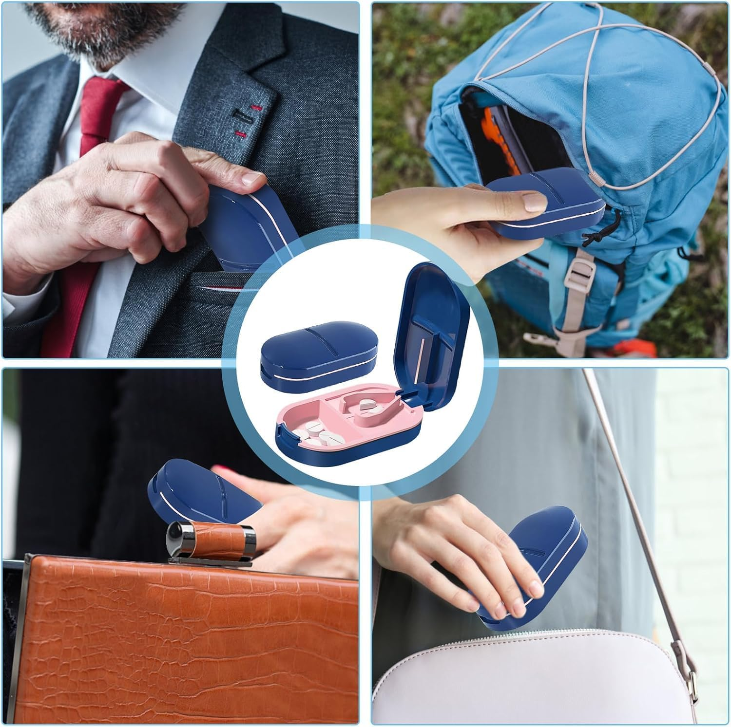 Pill Cutter for All Tablets, Small Tablet Cutter, Portable Pretty Pill Splitter, 2-In-1 Pill Splitter & Storage Compartment, Crusher for Tablets, Medication, Vitamins - Blue image number 2