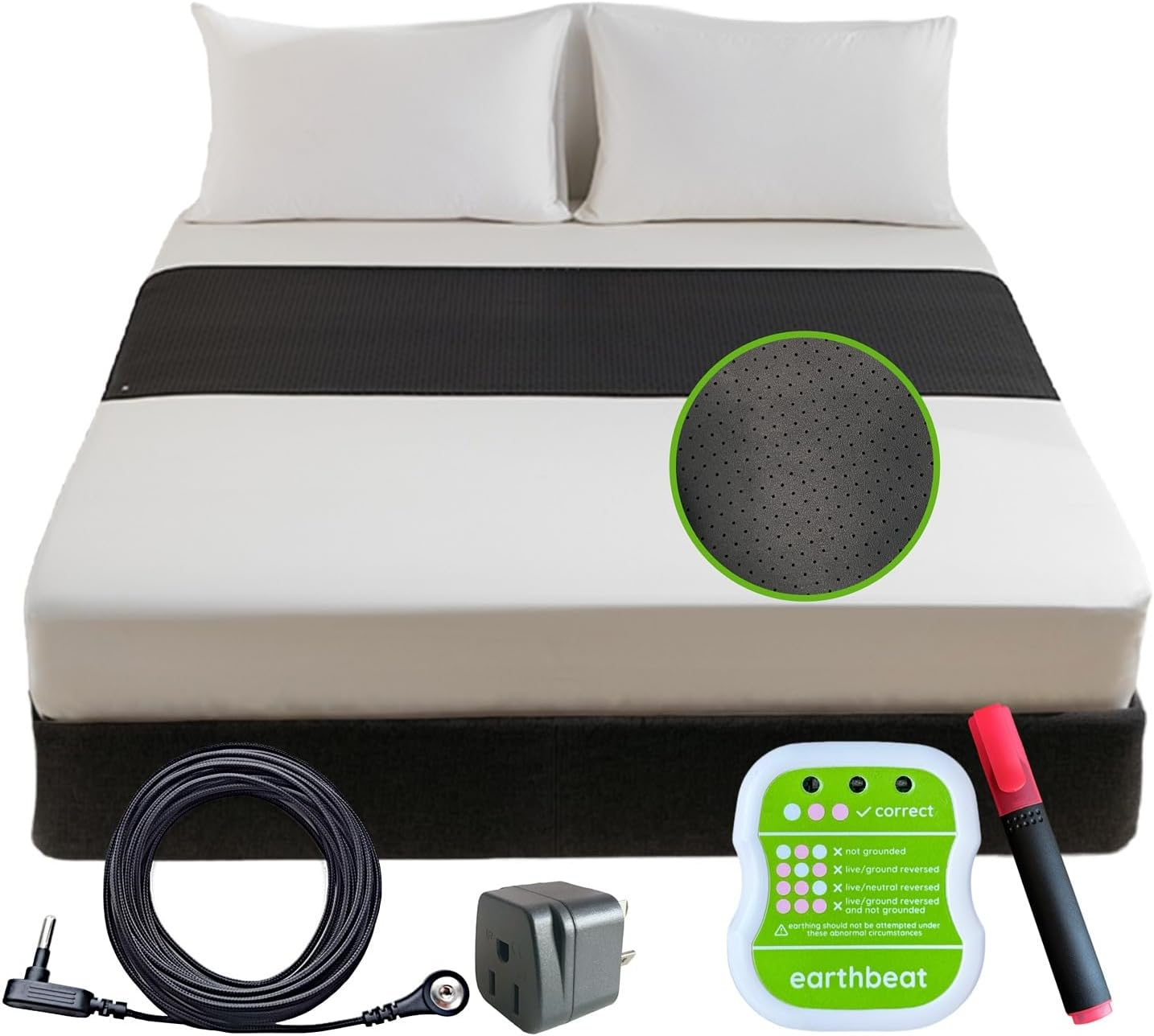 Earthbeat Classic Earthing Bed Mat. Aus Adapter Included. Free Grounding Tester Kit. Natural Therapy for Sleep Quality, Inflammation, Pain Relief and Wellness. Conductive Soft Vegan Leather. 68X180Cm. image number 6