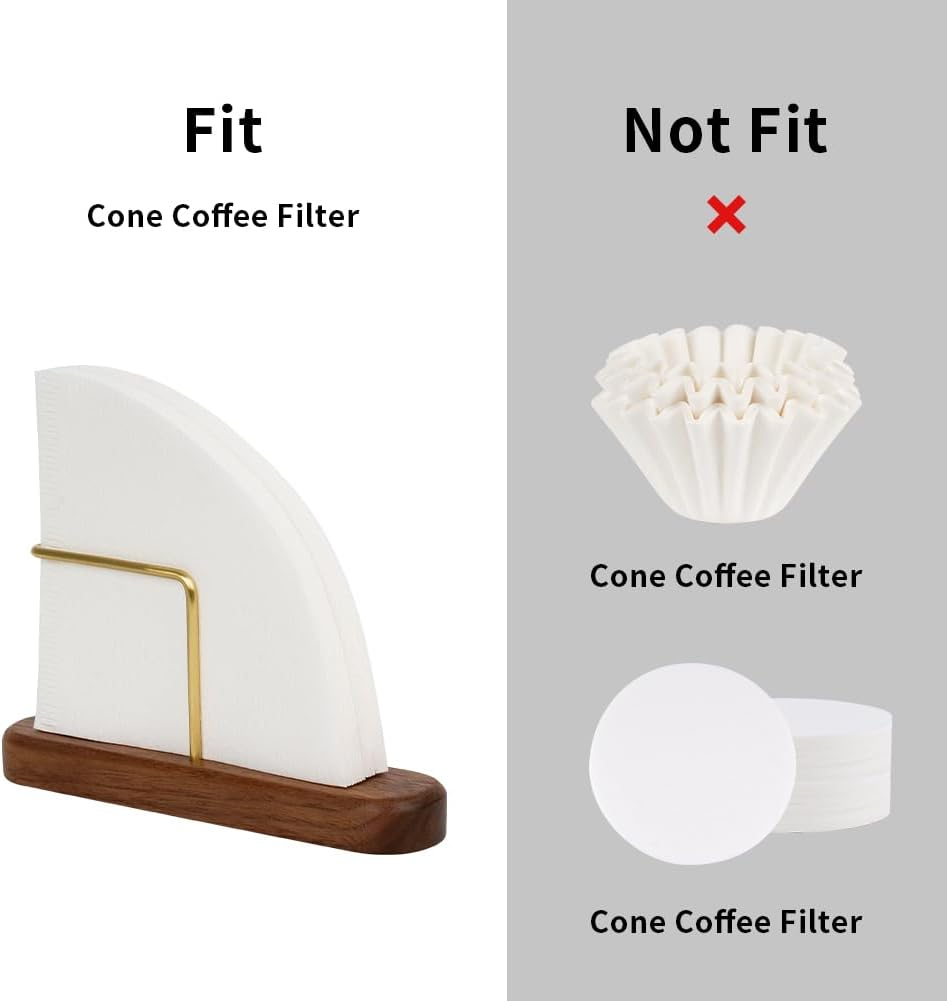 Watchget Cone Coffee Filter Holder Walnut & Brass Coffee Filter Storage Container Coffee Filter Stand for V60#01 and #02 Size Cone Paper Coffee Filters image number 1