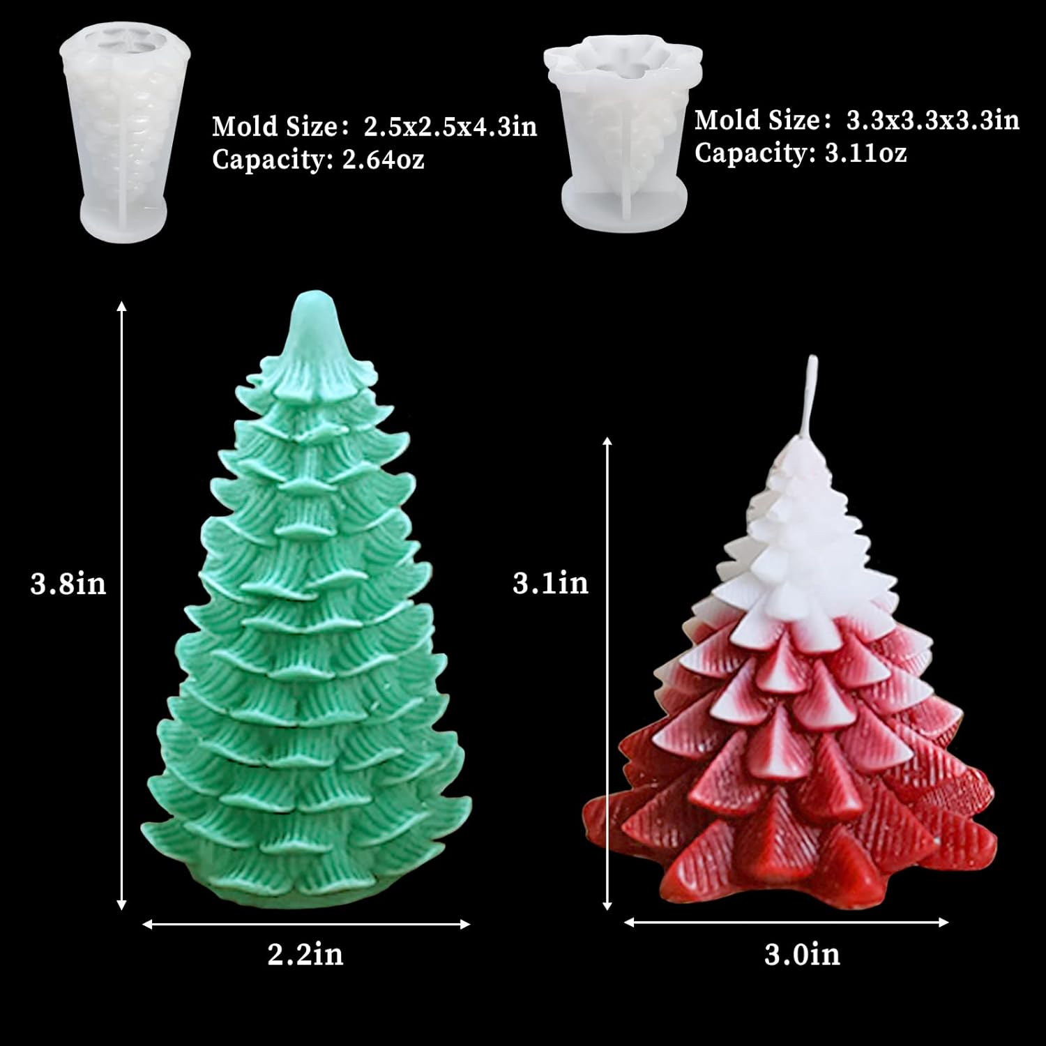 4PCS Christmas Tree Silicone Mold, 3D Candle Molds for Candle Making, Tree Shaped Silicone Epoxy Resin Mold, Ornament Mould for DIY Wax Candle Soap Art Craft Cake Chocolate Home Decor - Gold image number 3