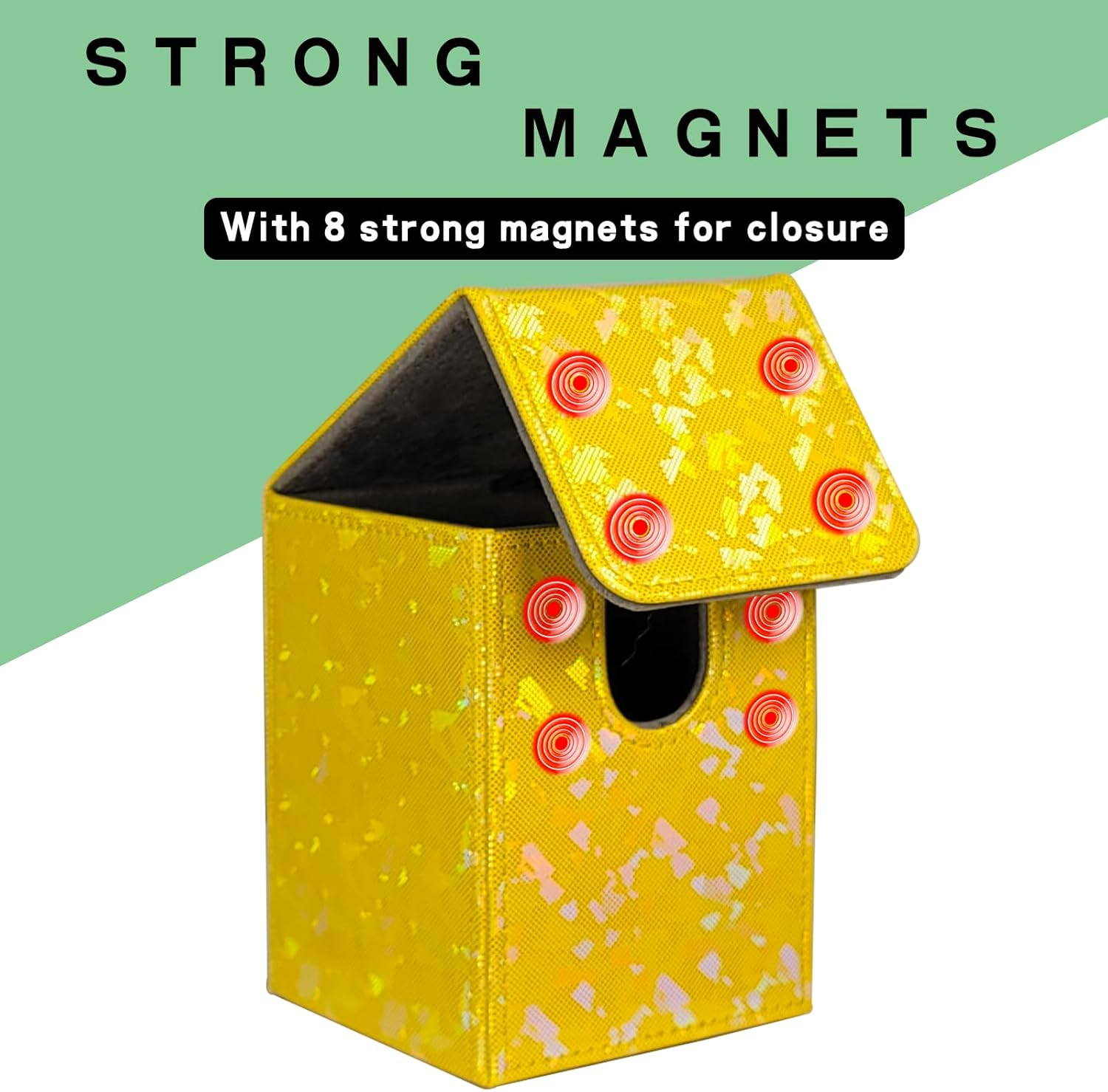 Dmoicols Sparkly Card Deck Box Holds 100+ Single Sleeved Cards,Leather Card Storage Case,Mtg Commander Deck Box with 2 Dividers Fit TCG CCG Magic Cards Vertical (Sparkly Yellow Piece) image number 5