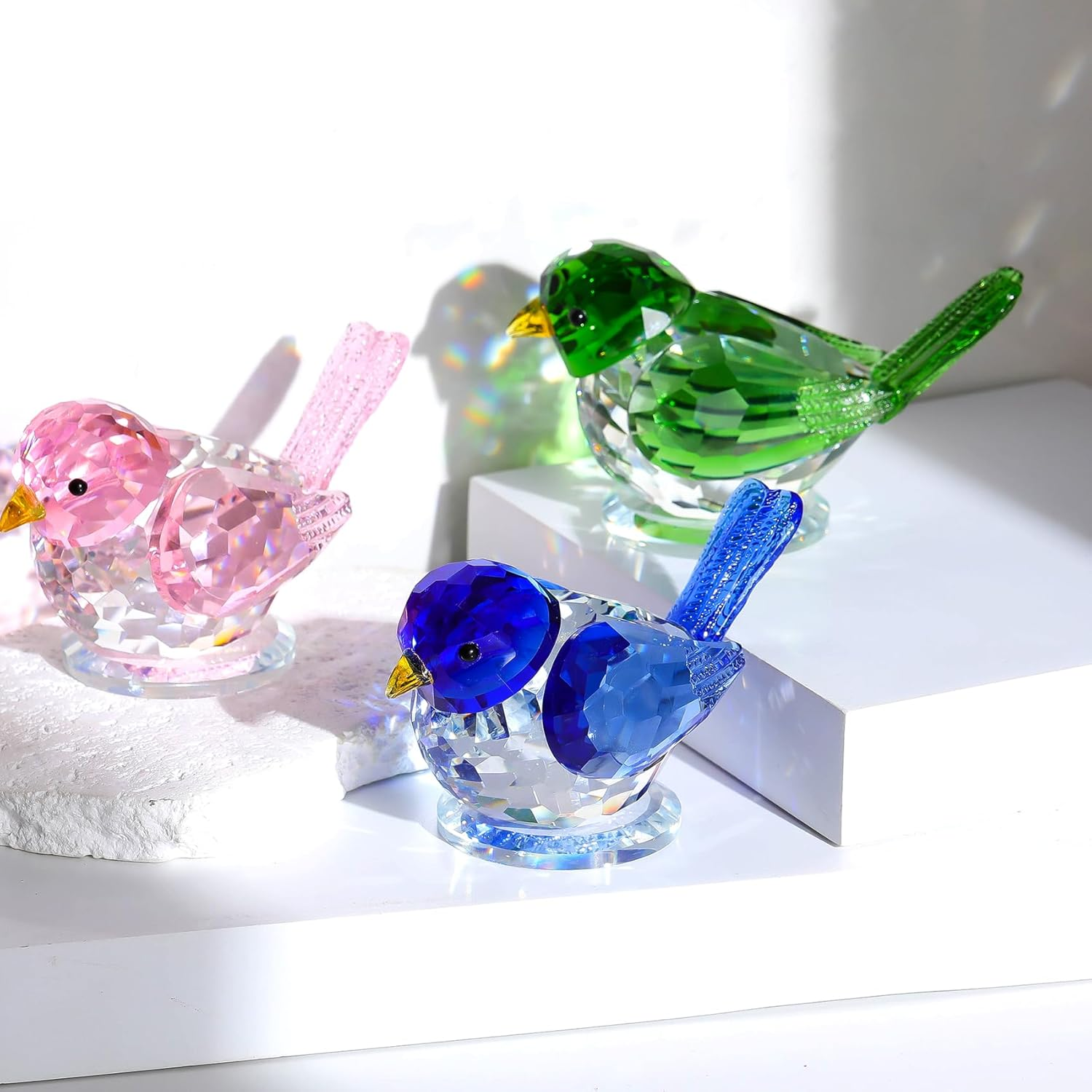 Ornalrist Crystal Green Clear Birds Figurine Handmade Collectible Animal Figurines Gifts for Him Dad Table Home Decoration Paperweight - Blue image number 3