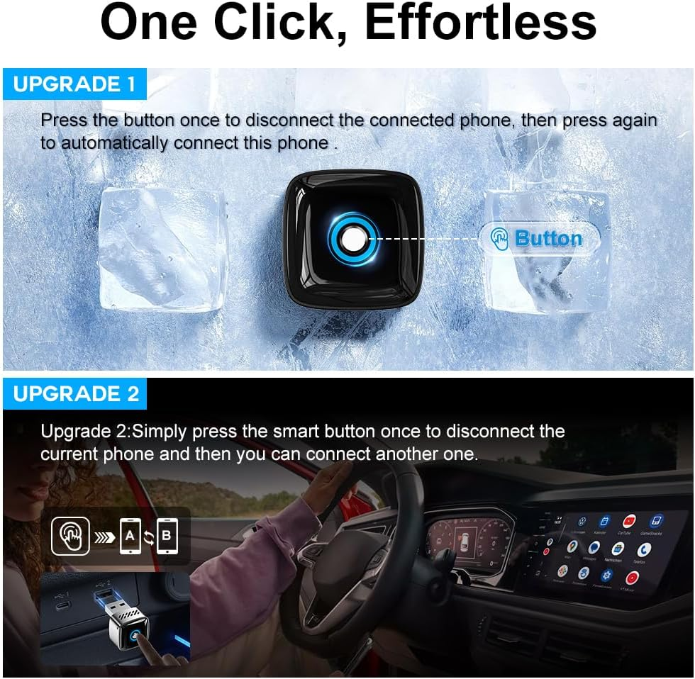 2026 Mini Wireless Carplay Adapter for Apple and Android, Support Two Devices Switch Effortlessly, Efficient Dissipation, 3-5S Fast Connect, No Delay, Compact Design Carplay for 2016+ Cars image number 2