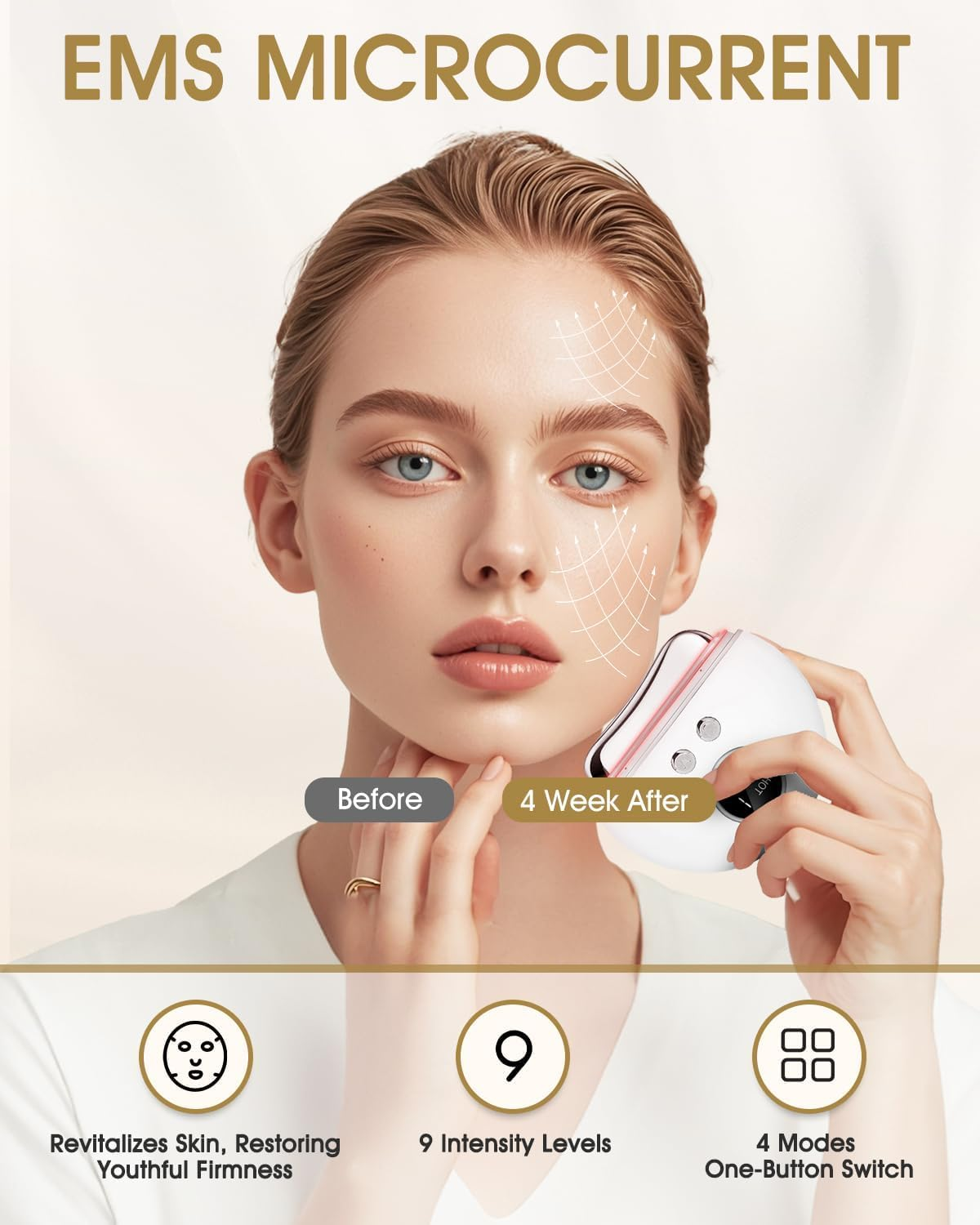 Koeay LED Gua Sha Device with 9 Intensity & 4 Modes Gua Sha Facial Tool with Heat and Vibration Portable Neck Face Massager for Anti-Aging Wrinkle Puffiness Lifting and Tightening Skin (White,4 Light) image number 5