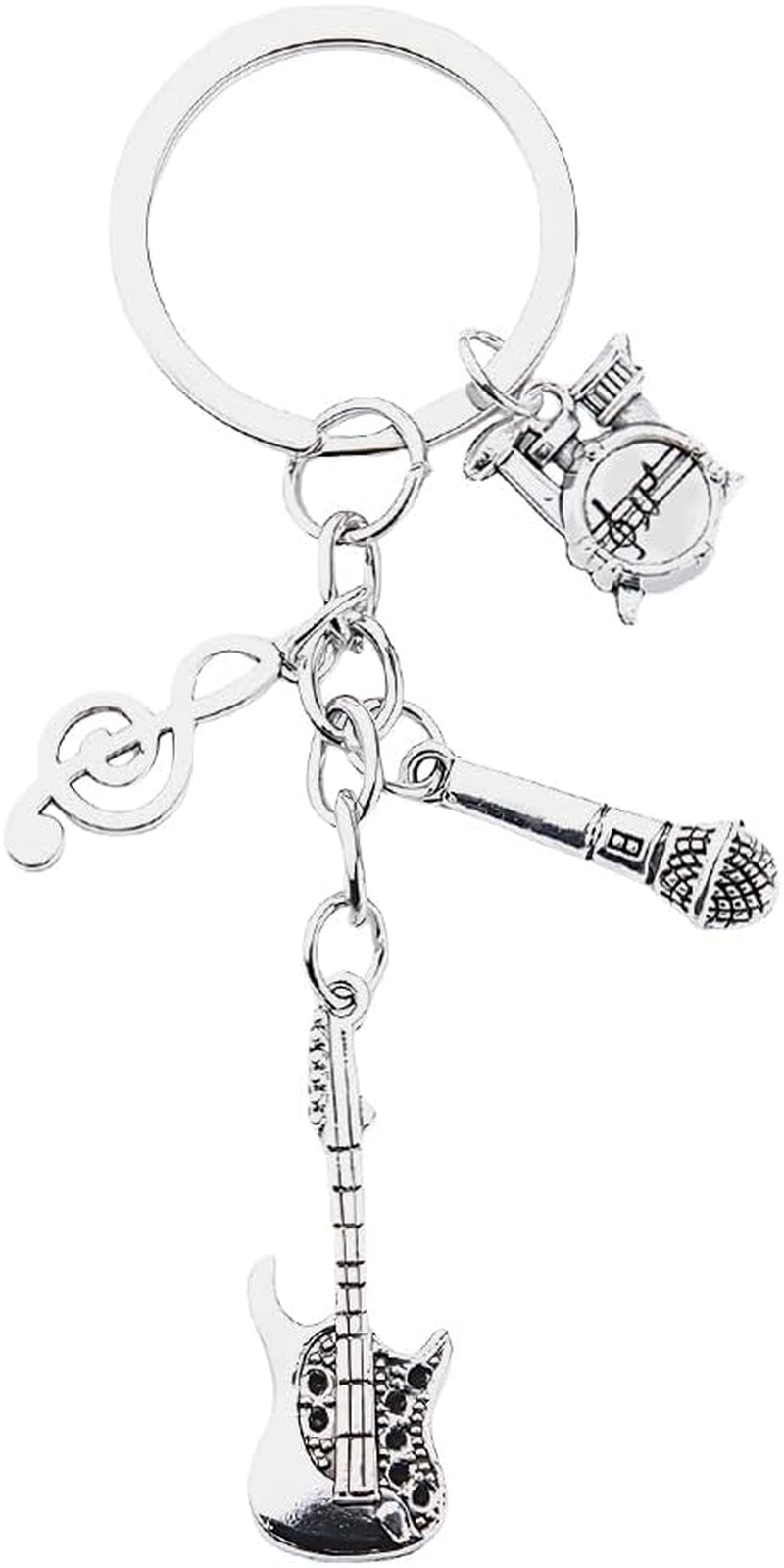 YALLNASL Music Themed Keychain for Musicians, Singers, Drummers & Guitarists - Silver, Novelty Style with Stainless Steel Music Notes & Instruments - Unisex Adults image number 3
