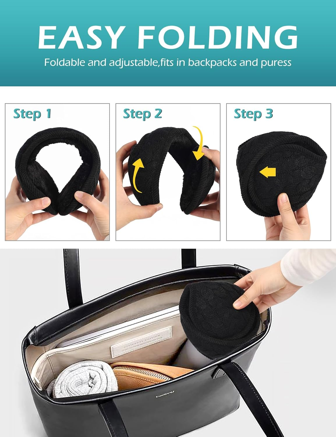 Surblue Unisex Warm Knit Earmuffs Ladies Cashmere Winter Pure Color Outdoor Fur Earwarmer, Adjustable Wrap image number 3