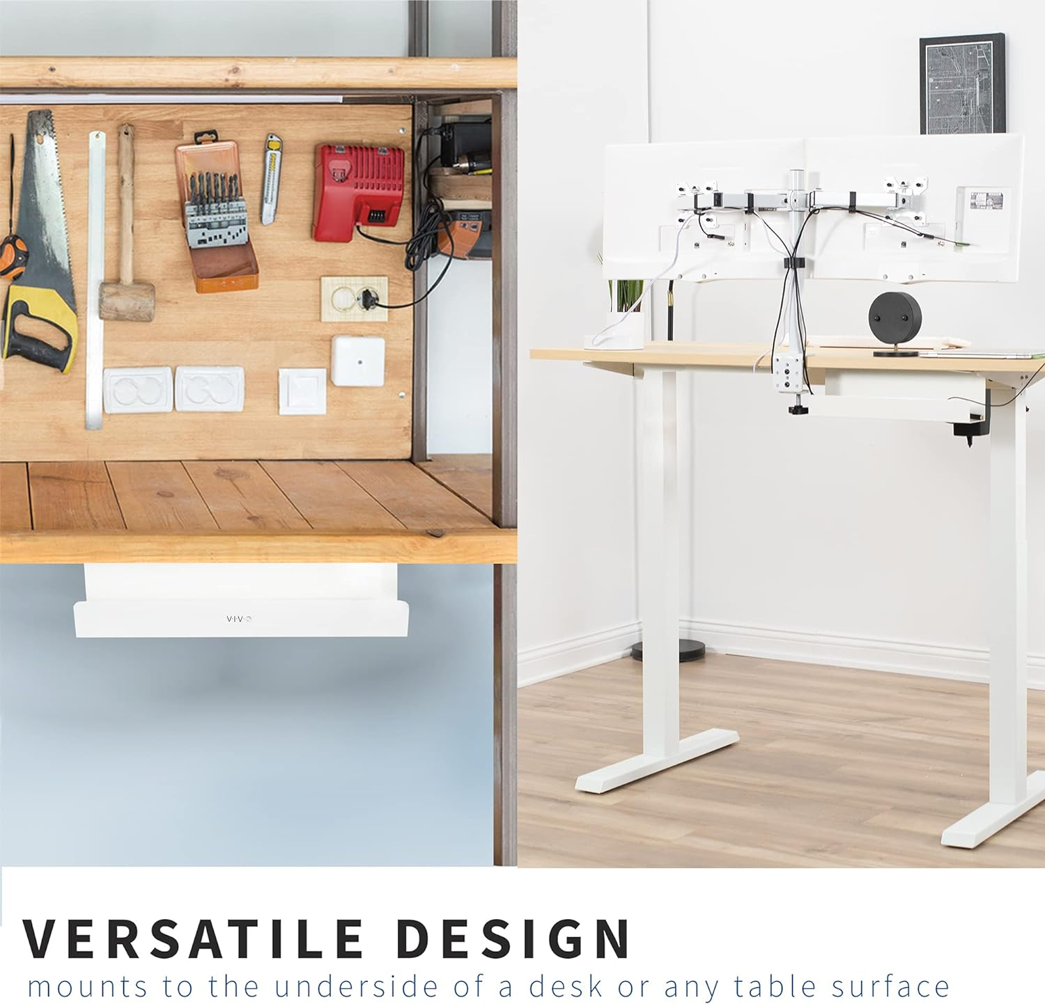 VIVO under Desk 17 Inch Cable Management Tray, Power Strip Holder, Cord Organizer, Wire Tamer for Office and Home, White, DESK-AC06-1CW image number 1