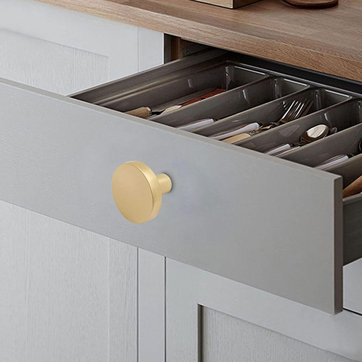 6Pcs Gold Cabinet Knobs, Brushed Brass round Kitchen Cabinet Hardware Pulls Knobs Gold for Dresser Drawer Cupboard Furniture Closet Wardrobe Door Knobs Handles (20X25 Mm)