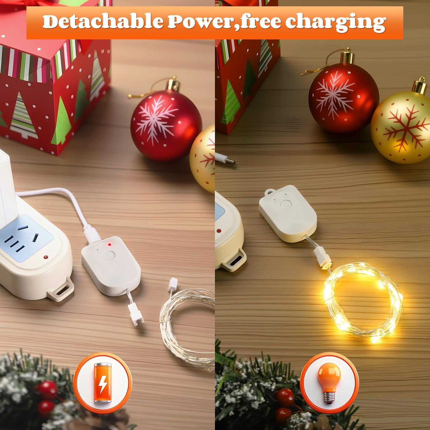 Yizhet Pack of 6 Rechargeable Fairy Lights with Removable Battery Box, Timer 3M 30 LED, IP65 Waterproof for Indoor/Outdoor, Christmas, Garden, Wedding (Warm White) image number 5