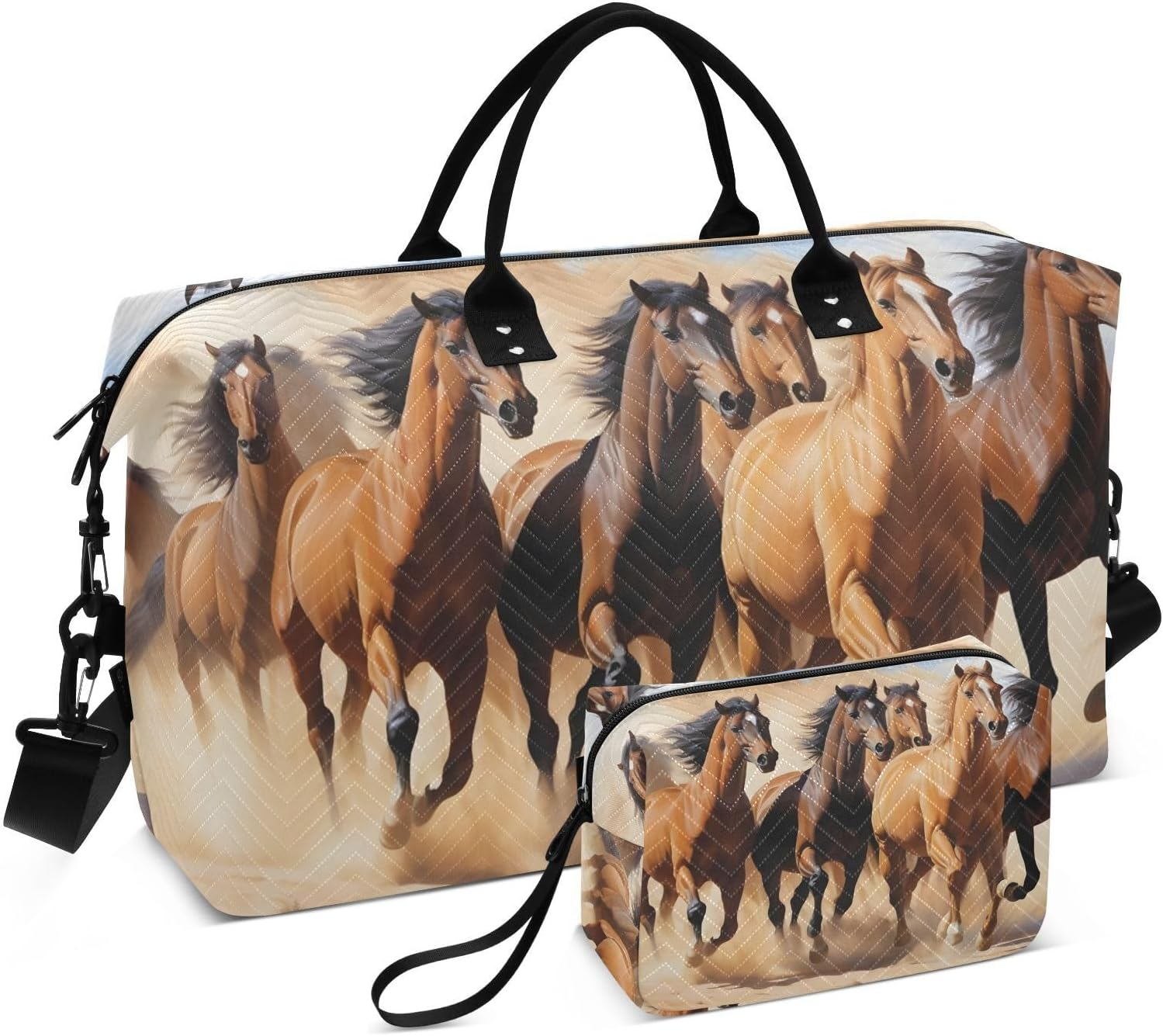 XYMZR Large Travel Duffel Bag, Horse Herd in Desert Sports Tote Gym Bag, Shoulder Weekender Overnight Bag for Women Men, Carry on Luggage with Toiletry Bags, Multi-Colored, Multi-Colored image number 4