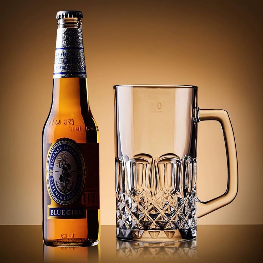 2 Pack Large Glass Beer Cups,570Ml Glass Beer Mug with Handle,Beer Mugs Set,Beer Glasses for Freezer for Freezer, Bar, Cocktail, Alcohol, Beverages image number 5