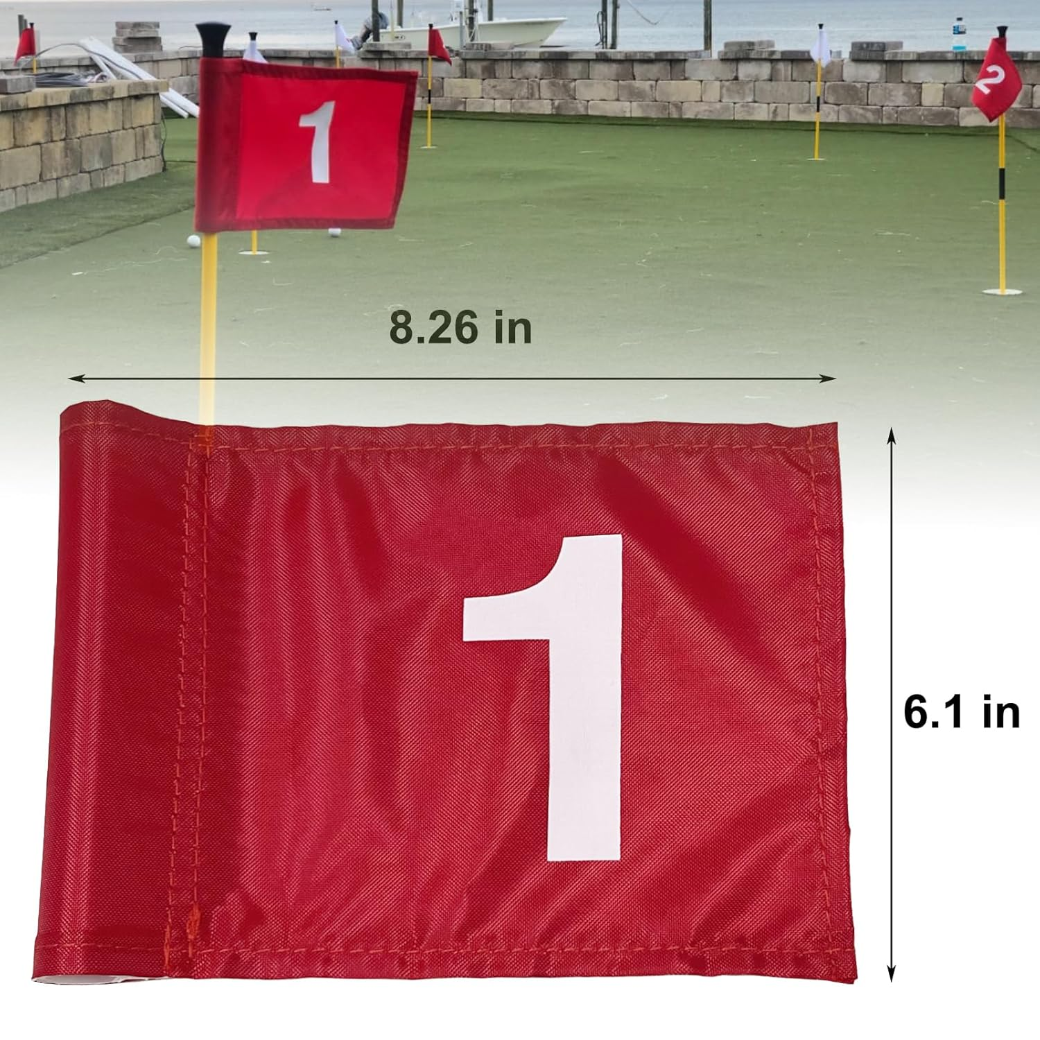 BTREEFLO 3PCS Numbered Golf Flag 8X6 Inch Upgraded Dual-Layer 420D Nylon Putting Green Golf Flags with Tube Inserted, Mini Practice Golf Target Flag for Yard Backyard Garden Outdoor Indoor image number 2