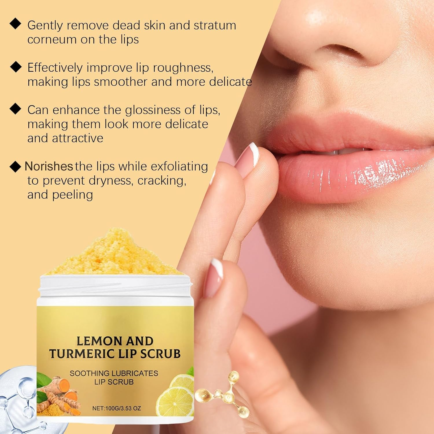 Turmeric Lip Scrub, Lip Exfoliator Scrub, Turmeric Vitamin C Scrub, Dark Lips Lightening Treatment, Lip Brightening Lip Lightening for Dark Lips Smoker, Turmeric Lemon Lip Scrub (1Pcs) - 2Pcs image number 5