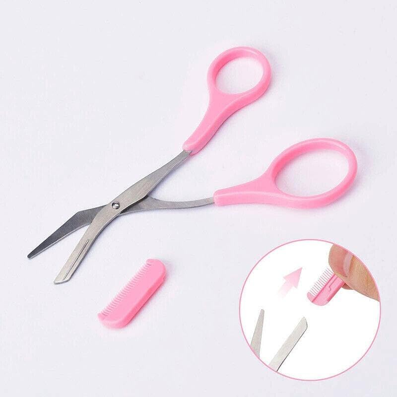 AIMALL Stainless Steel Eyebrow Scissors with Comb, Makeup Trimming Tweezers Tool, Durable Beauty Kit for Women&rsquo;S Precision Eyebrow Shaping - Pink image number 7