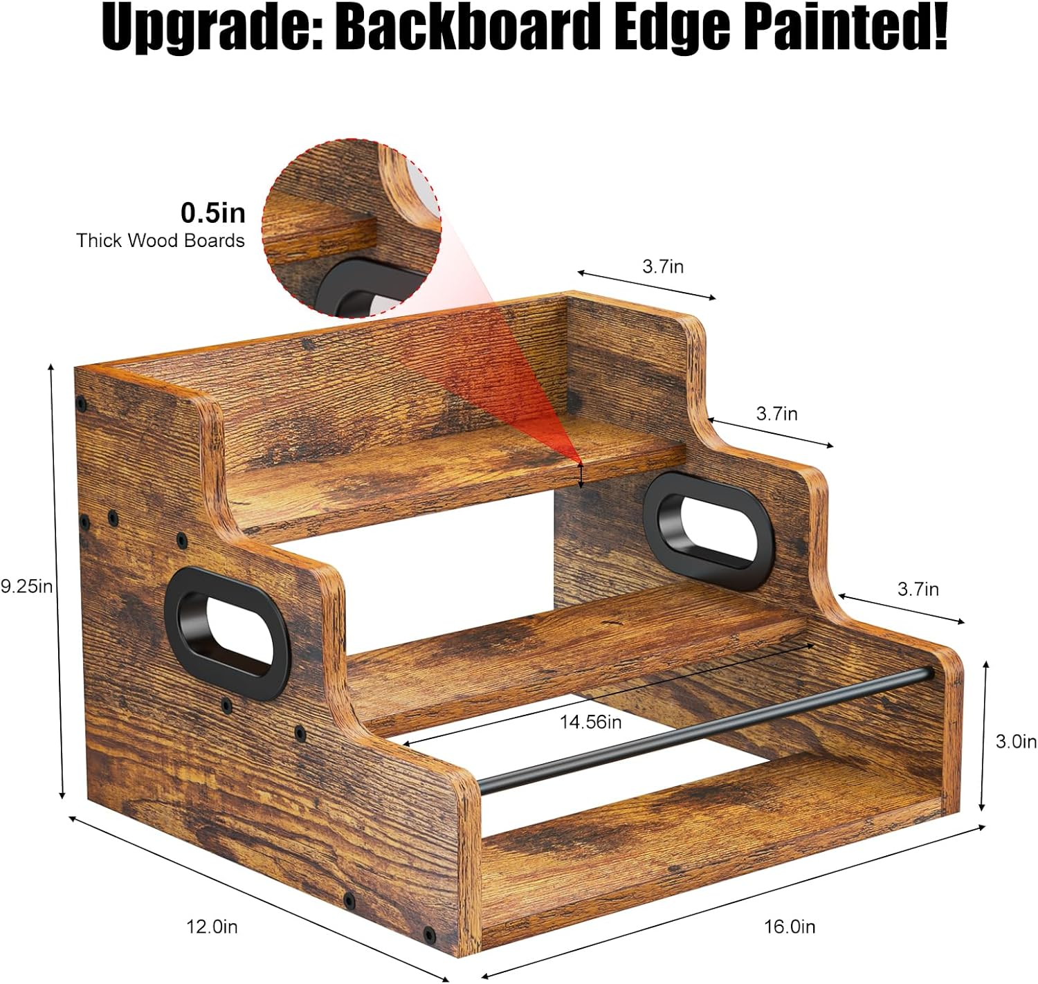 KLM Liquor Bottle Display Shelf, Coffee Syrup Rack Organizer, 3 Step Countertop Liquor Wine Rack, Mini Bar,Liquor Cabinet, Home Retro Bar Shelf Stand for Liquor Whiskey, Spirits, Brown, GL-06 image number 2