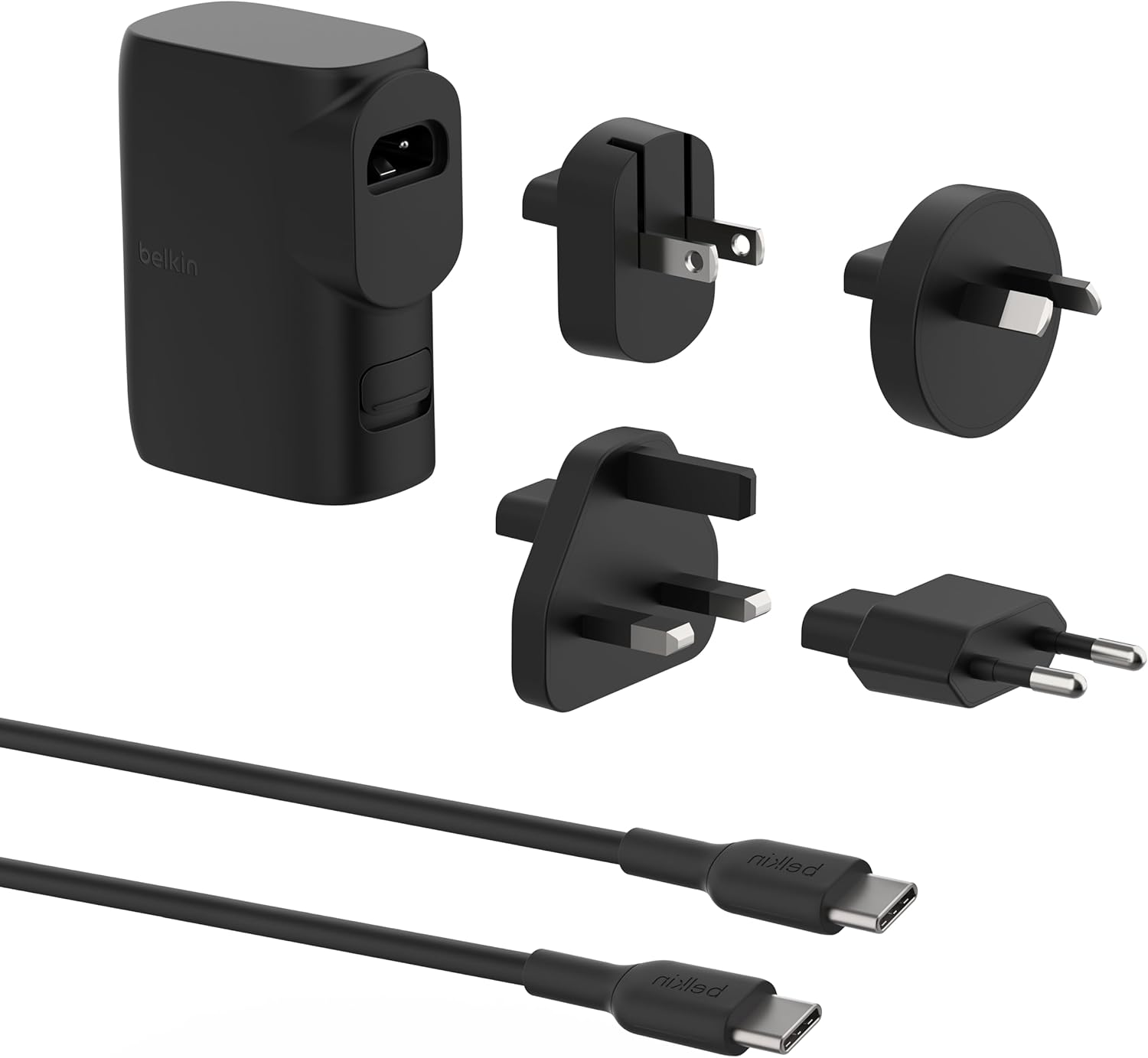 Belkin Boostcharge Hybrid Wall Charger 25W + Power Bank 5K W/Travel Adapter Kit, Portable W/Interchangeable Regional Power Plugs, USB-C & USB-A Ports + 1M USB-C Cable to USB-C Cable - Black image number 2