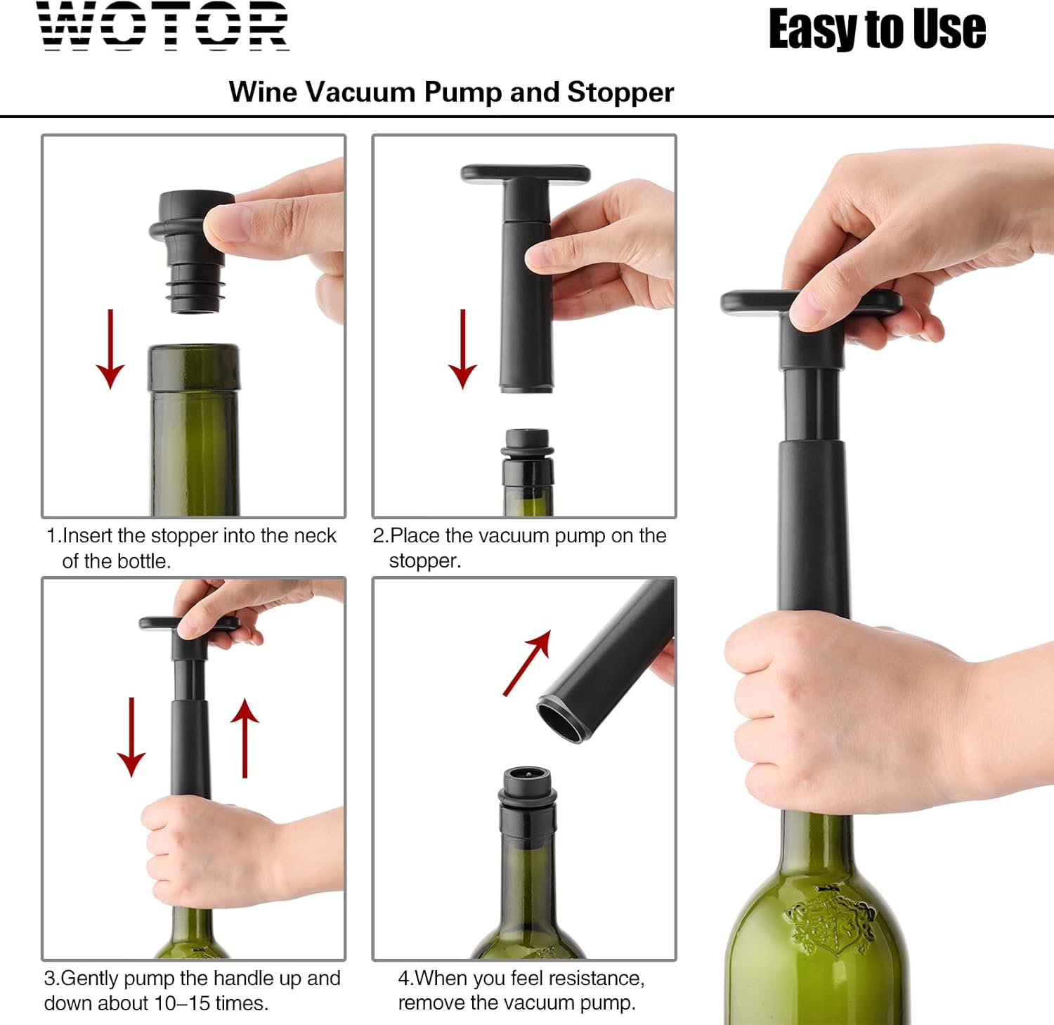 WOTOR Wine Stoppers Vacuum, Silicone Wine Saver & Preserver, Reusable Bottle Sealer, Keep Fresh (Black, 12 Pieces) image number 5