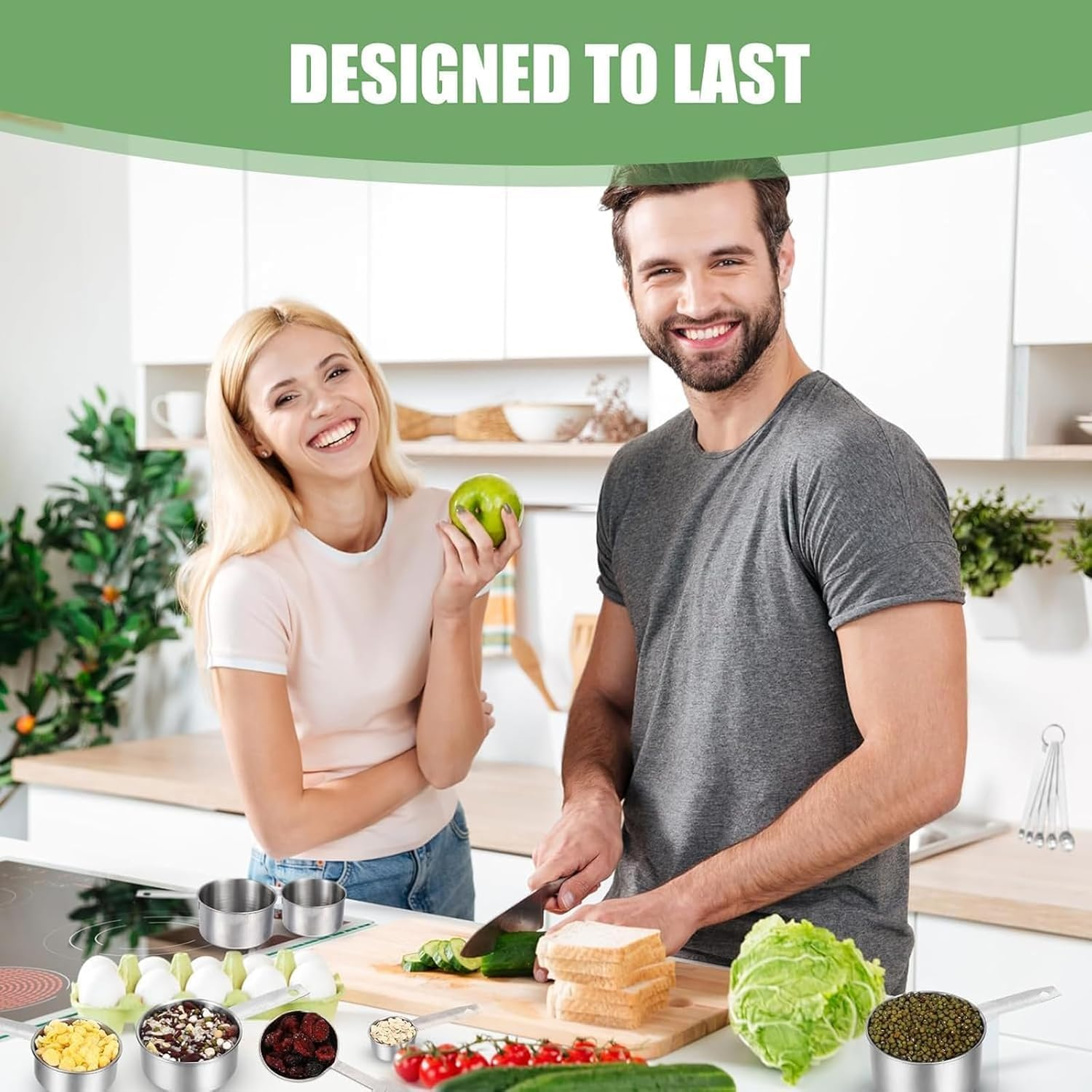 8 Piece Stainless Steel Measuring Spoons and Cups Combo,Stackable Tablespoons Measuring Set Kitchen Gadgets Measuring Cups, Measuring Spoons, Leveler for Cooking & Baking image number 4