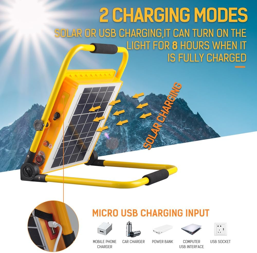 Ledlabs 100W Solar LED Flood Light - Rechargeable Outdoor Emergency Light with 4 Lighting Modes | IP65 Waterproof | 18H Runtime | for Power Outages, Construction, Camping image number 3