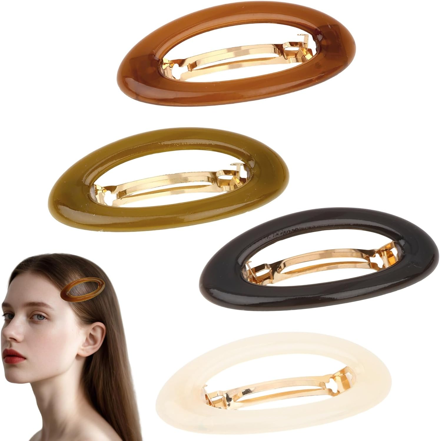 EXIPSAT Hair Claw Set of 4 Oval Hair Clips for Women, Large Flat Hair Clip, Perfect for Thin or Thick Hair, Everyday, Sports & Driving image number 1