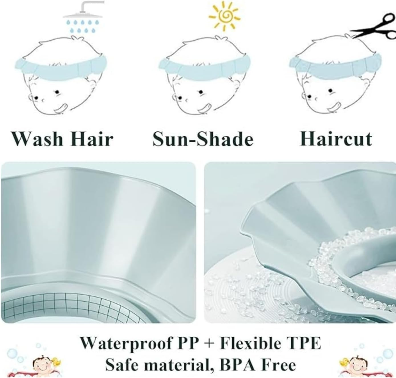 AUDWUD Kids Shower Cap Shield, Soft Adjustable Washing Hair Shower Bathing Protection Cap,Visor Hat for Protector Head Eye Ear,Wash Hair Sun-Shade Haircut,Multifunction Non-Leaking,Blue image number 4
