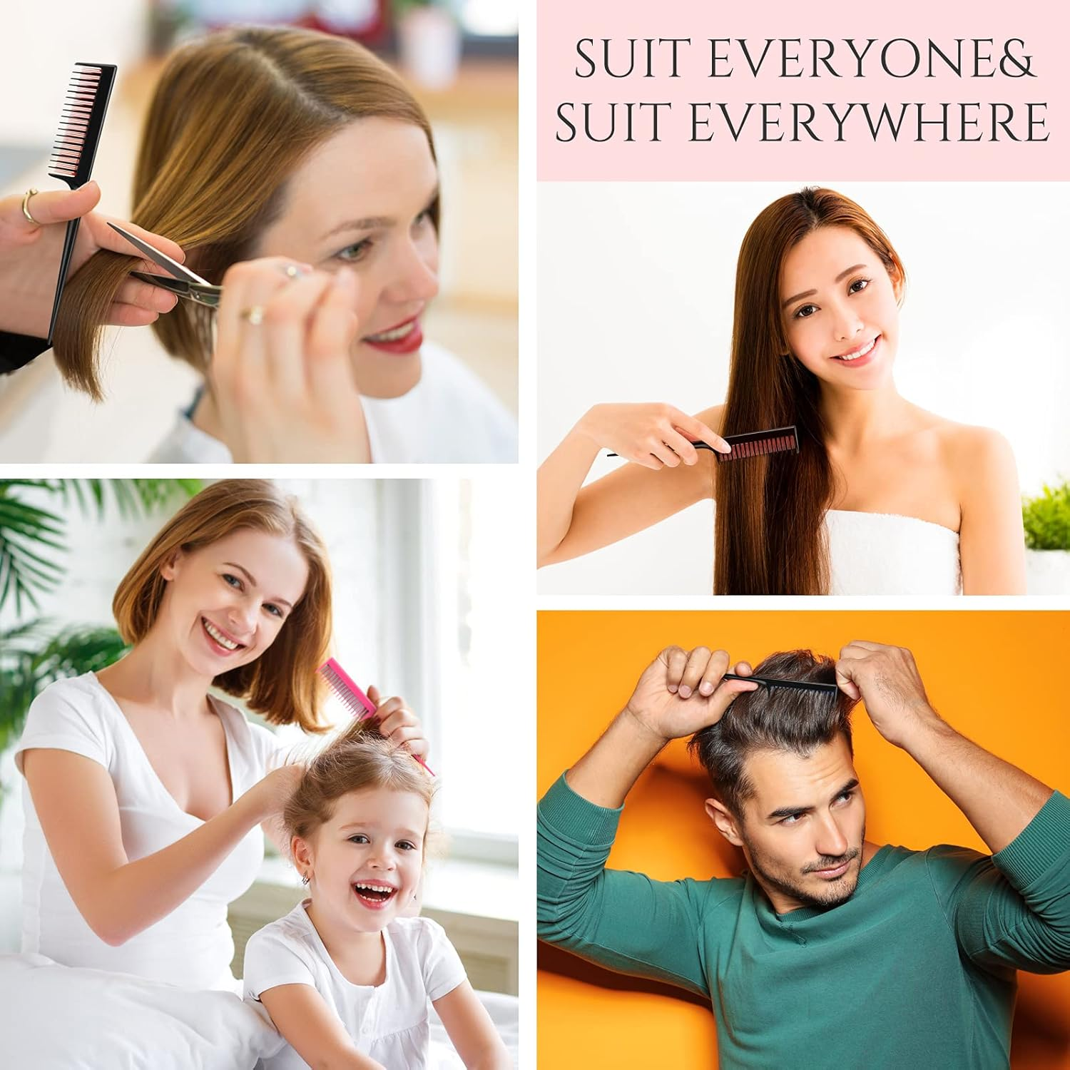 Leinuosen 3 Pcs Triple Teasing Comb for Women Plastic Rat Tail Comb Heat Resistant Pintail Tease Layer Tool for Thick Fine Hair Styling Backcombing Volume Structure(Black and Red Blue Pink) image number 5