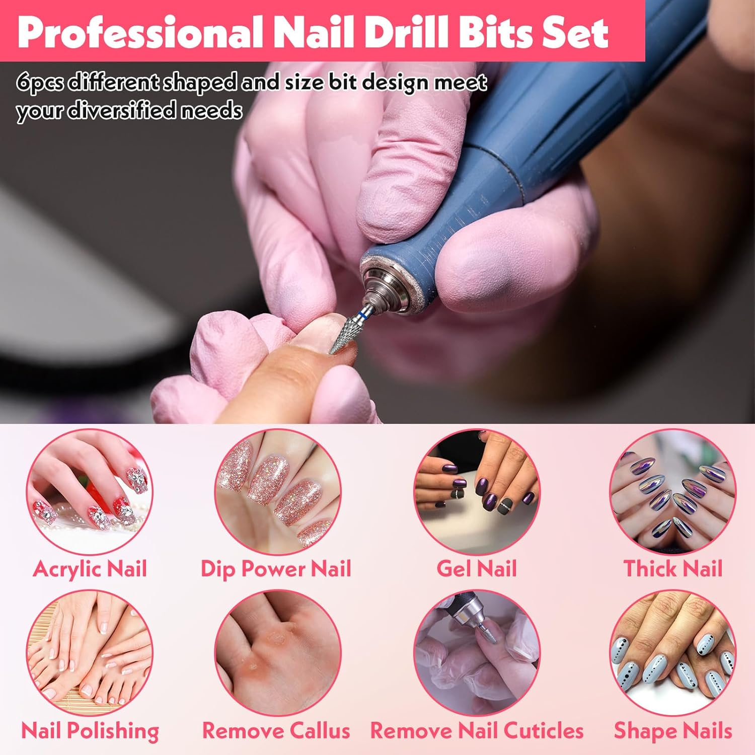 Qianyu Pack of 6 Nail Cutter Attachments Bits for Nail Cutter Carbide for Manicure Remove Gel Polygel 3/32 Inch Nail Bits Nail Drill for Removing Acrylic Nails Gel Nails Cuticles image number 5