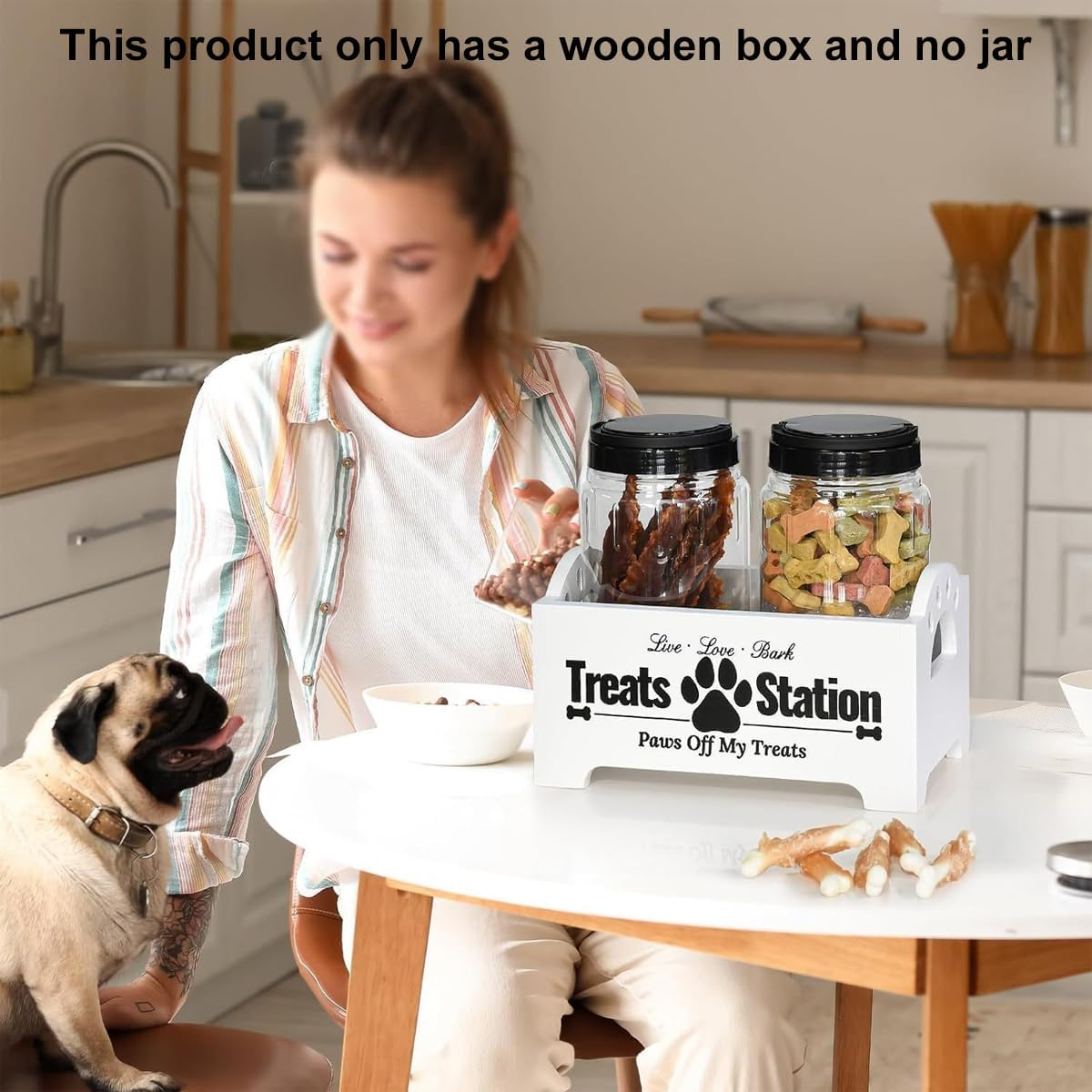 AIMALL Cat and Dog Treat Storage Box, Decorative Paw Design, Durable Wood Organizer for Pet Food and Toy Sorting - Black or White, 9In(L) X 5.1In(W) X 4.9In(H) - White image number 2