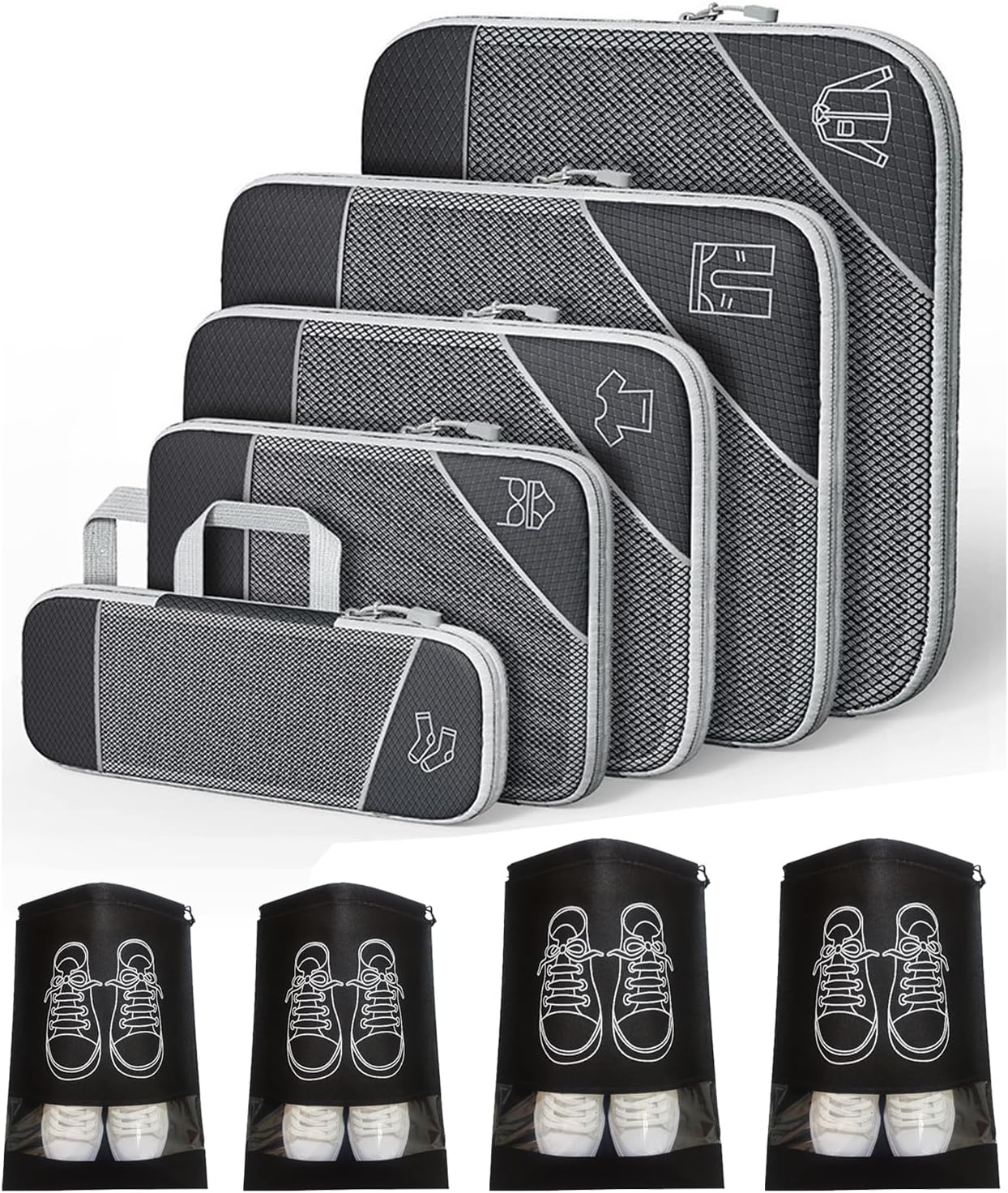 Compression Packing Cubes, Set of 9 Areaphmet Travel Packing Organisers Packing Cubes Set Compression Bags for Travel Luggage Organizers for Suitcases Travel Accessories (Black 9Pcs) - 7Pcs-Animal image number 4