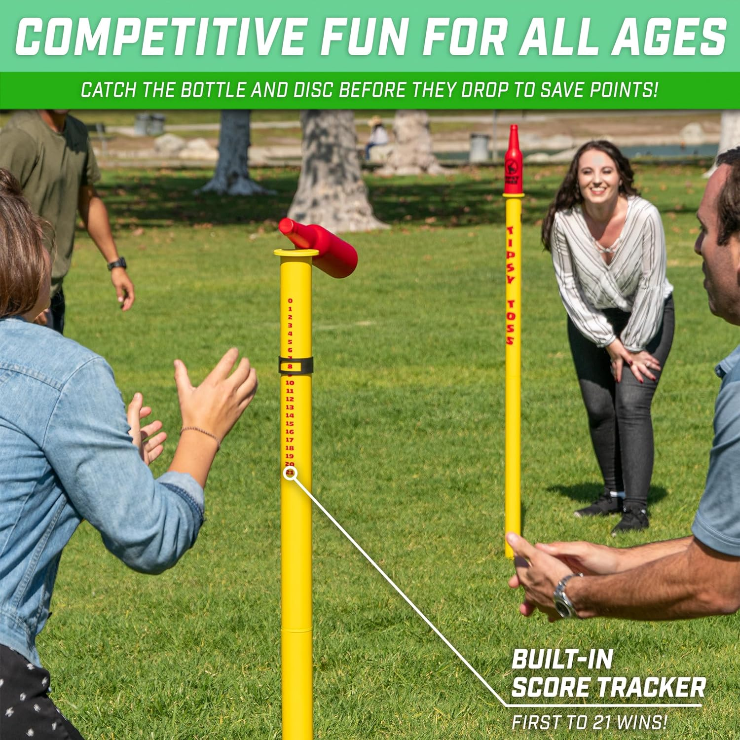 Gosports Tipsy Toss Game Set - Flying Disc Bottle Drop Yard Game - Choose Pro or Standard image number 1