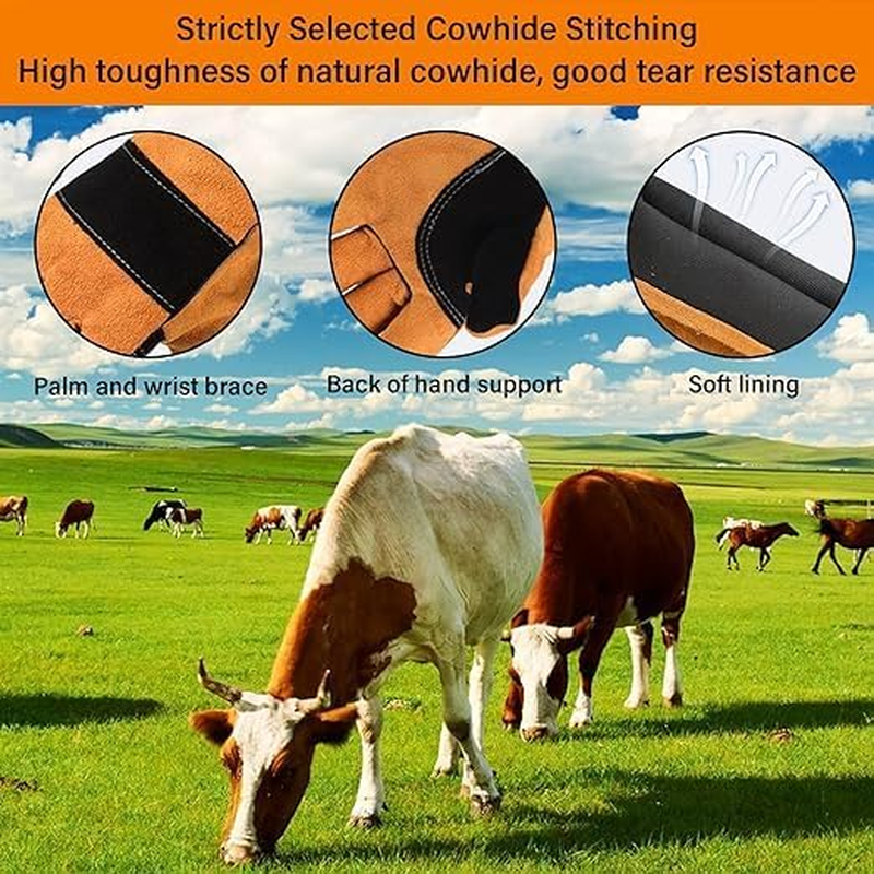 Animal Handling Gloves Bite Proof Double Leather Reinforced Padding Dog,Cat Scratch,Bird Handling Falconry Gloves Grabbing Reptile Squirrel Snake Bite 60CM Comfort and Extra Heat Protection. image number 6