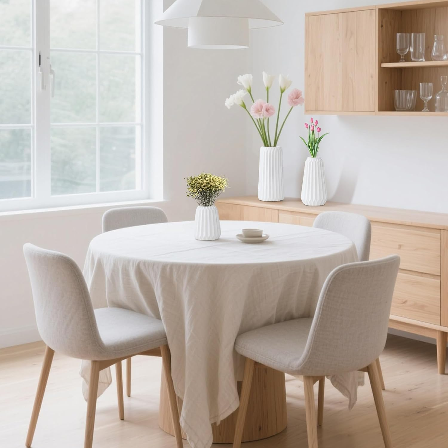 Ceramic Vases Set of 3, White Flower Vases for Home Decor, Modern Boho Farmhouse Style Centerpieces for Wedding, Table, Shelf, Office Decorations