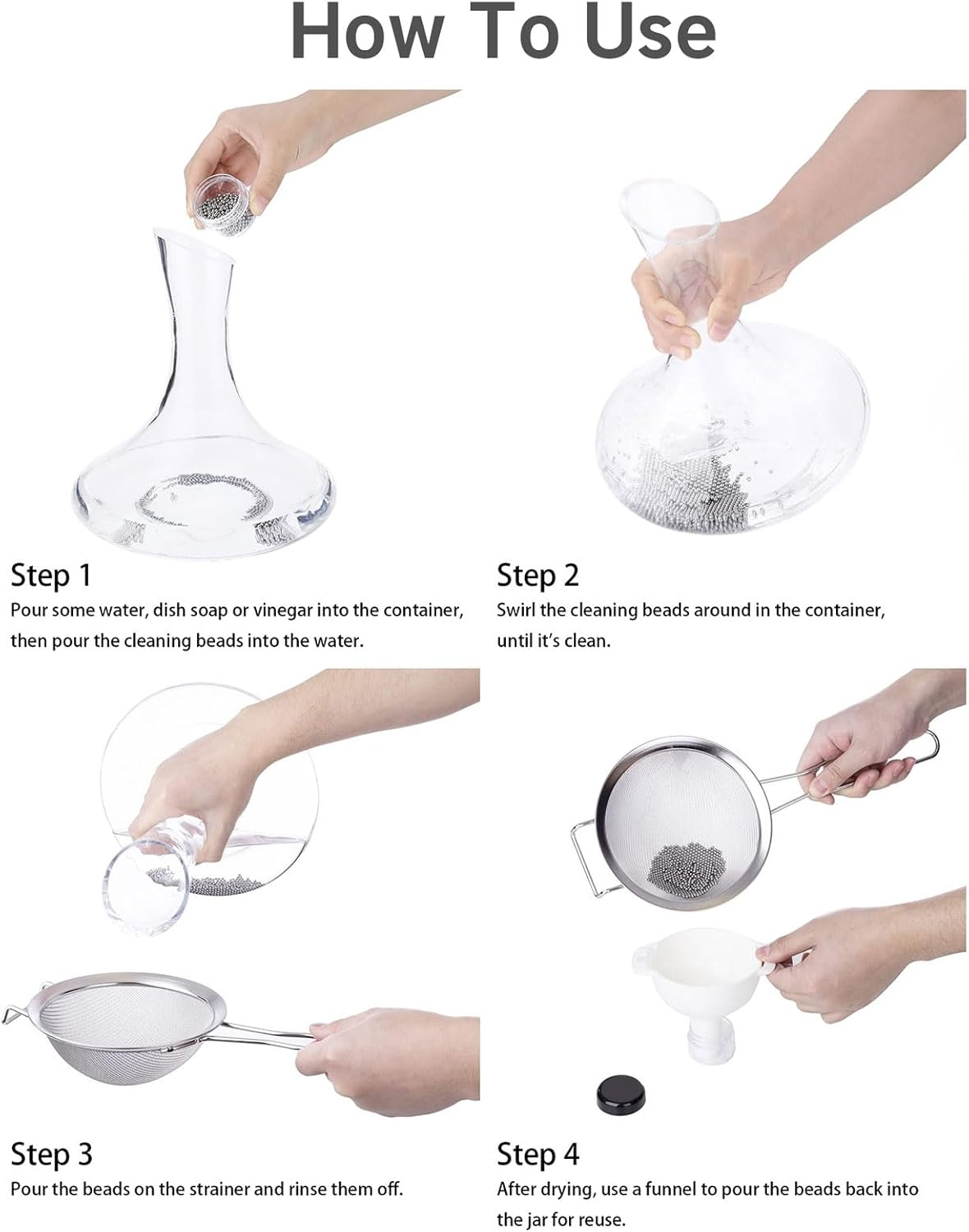 Lyvixora 1000 PCS Decanter Cleaning Beads - 304 Stainless Steel Cleaning Balls for Wine Decanter, Glass Bottle, Carafe and Vase | Reusable, Rust-Proof Metal Beads for Fast Cleaning & Shining