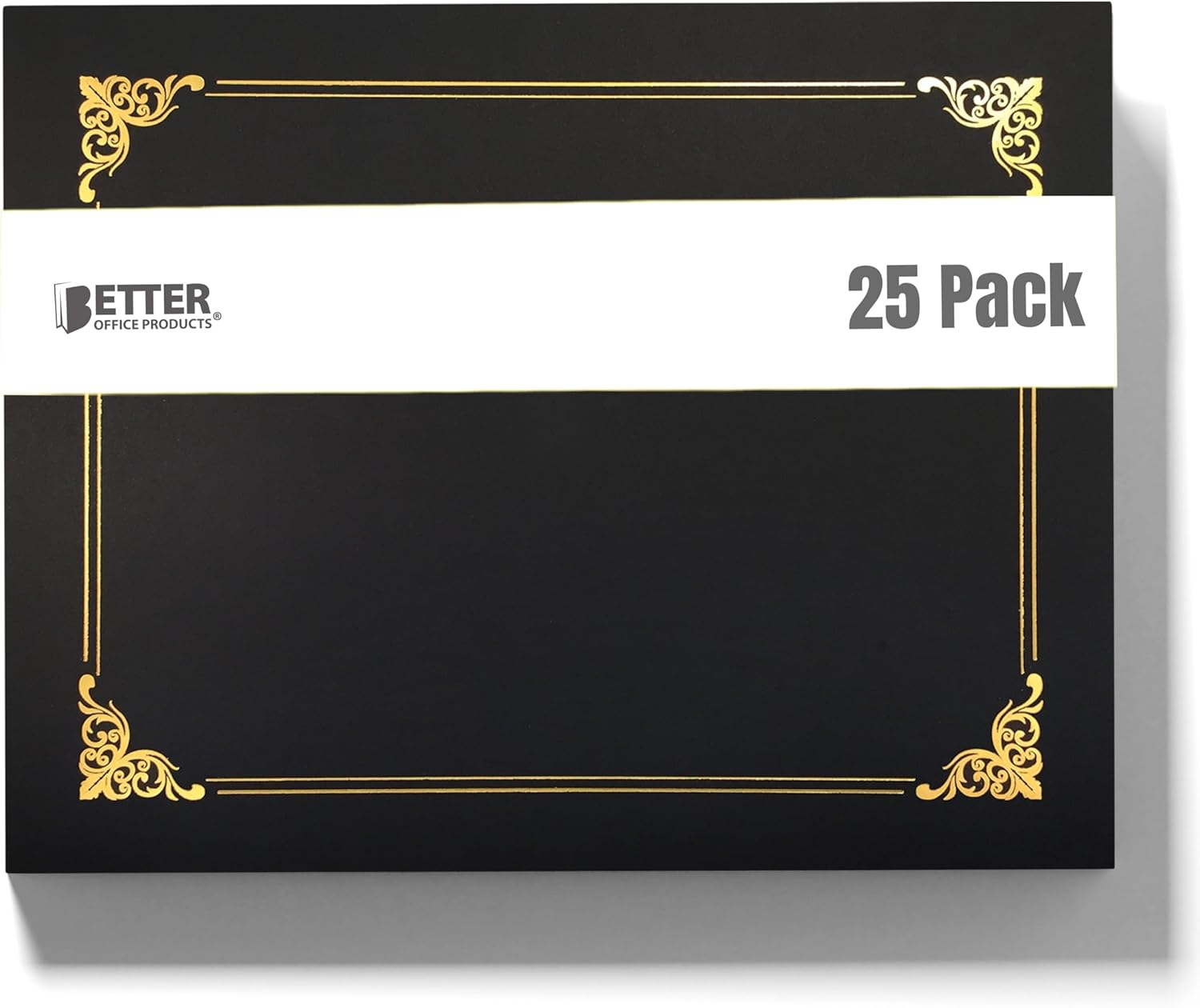 Better Office Products 25 Pack Black Certificate Holders, Diploma Holders, Document Covers with Gold Foil Border, By, for Letter Size Paper, 25 Count, Black