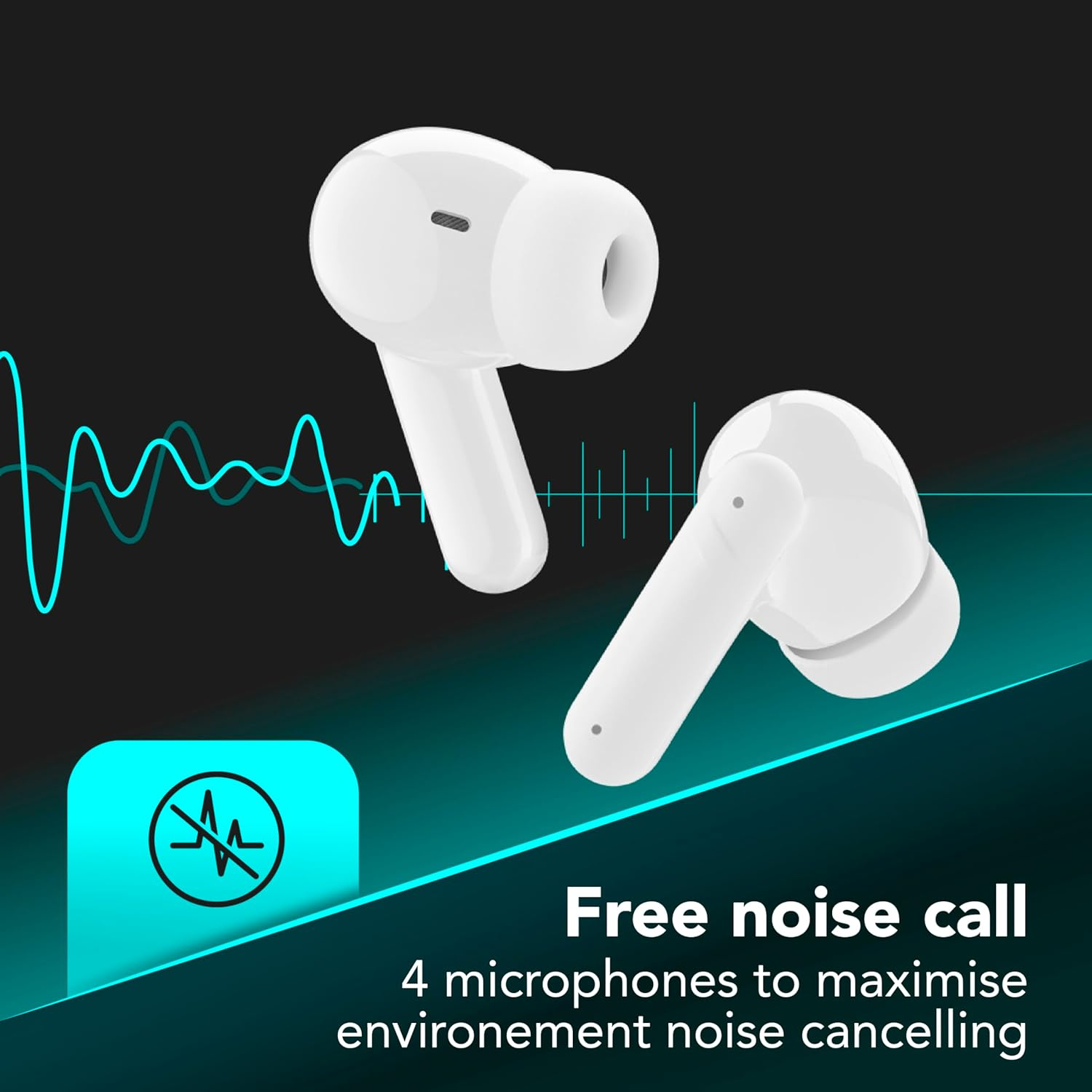Cellularline Tone TWS Bluetooth In-Ear Headphones with ENC (Environmental Noise Cancelling), 4 Microphones, LED Display, Total Play Time 20 Hours, White image number 1