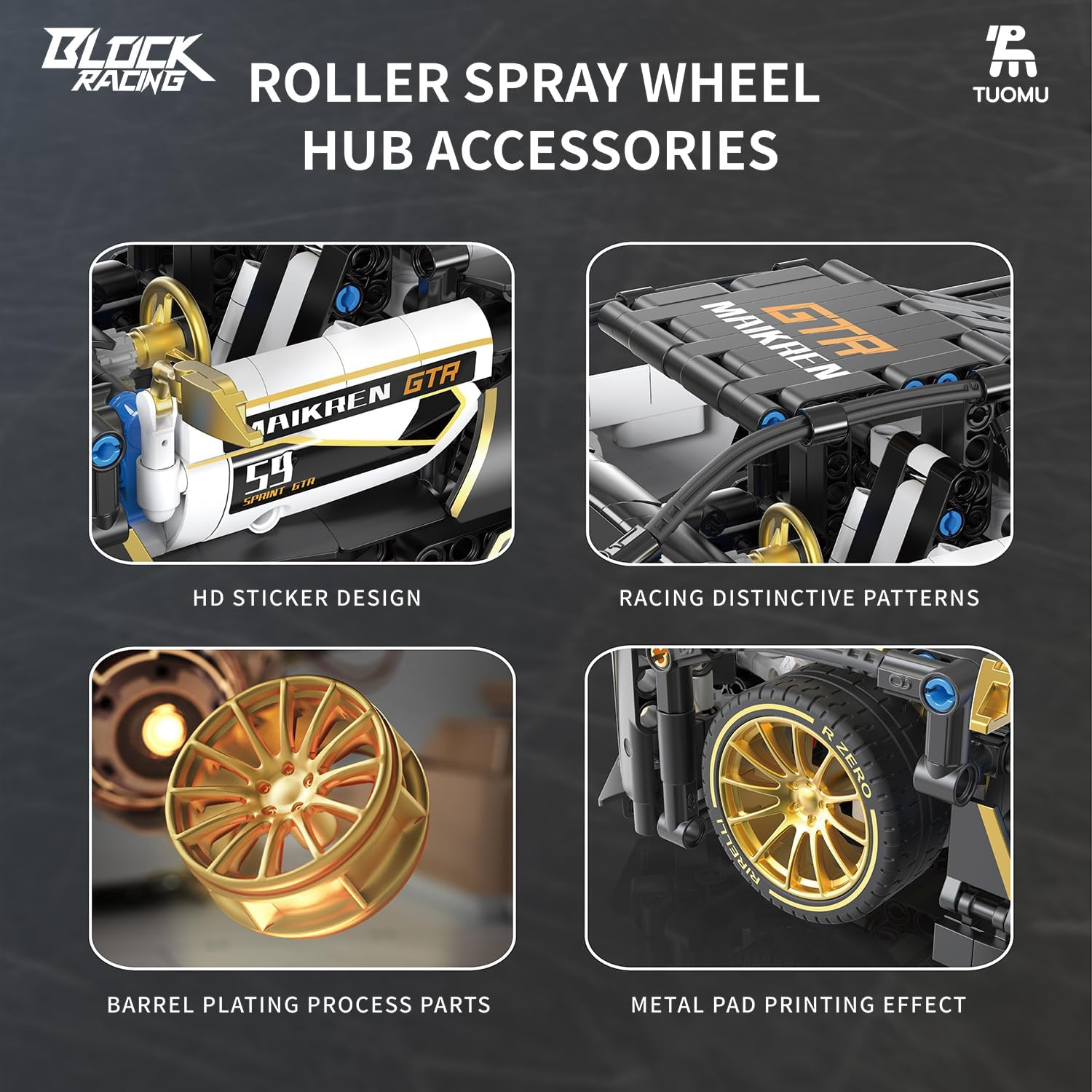 TUOMU GTR Remote Control Car Building Blocks Set, T1004 1:14 Scale Model Car Building Kit for Display and Collectible, RC Race Car Building Toy for Kids 8+ and Adults, 1242 PCS