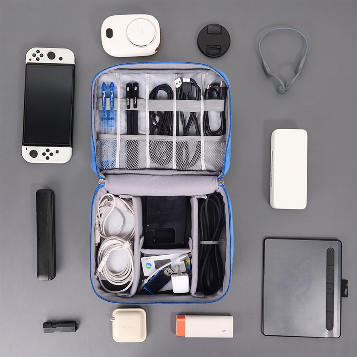 FAVORTALK Electronics Organiser Travel Accessories Storage Bag with Removable Bulkhead Waterproof Portable Gadget Pouch for Cable Power Bank Charger Headphone Mouse Hard Disk, Wine Red 1 B21614 image number 6