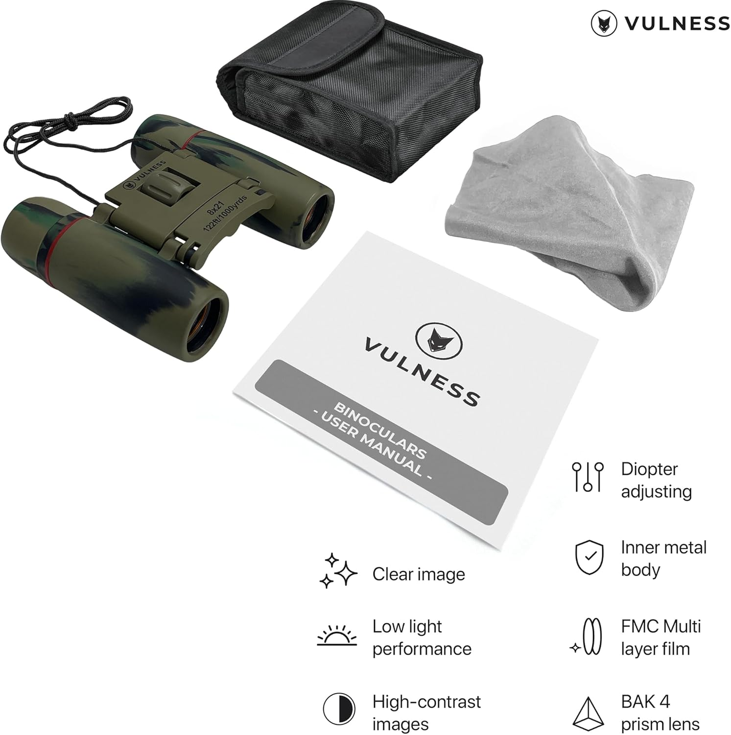 Binoculars for Adults | Compact Small Mini Travel Binocular for Bird Watching High Powered Electronics Cruise Ship Essentials Norwegian Alaska Must Haves Hiking Camping Gear by VULNESS (Camo, 8X21) - Blue image number 6