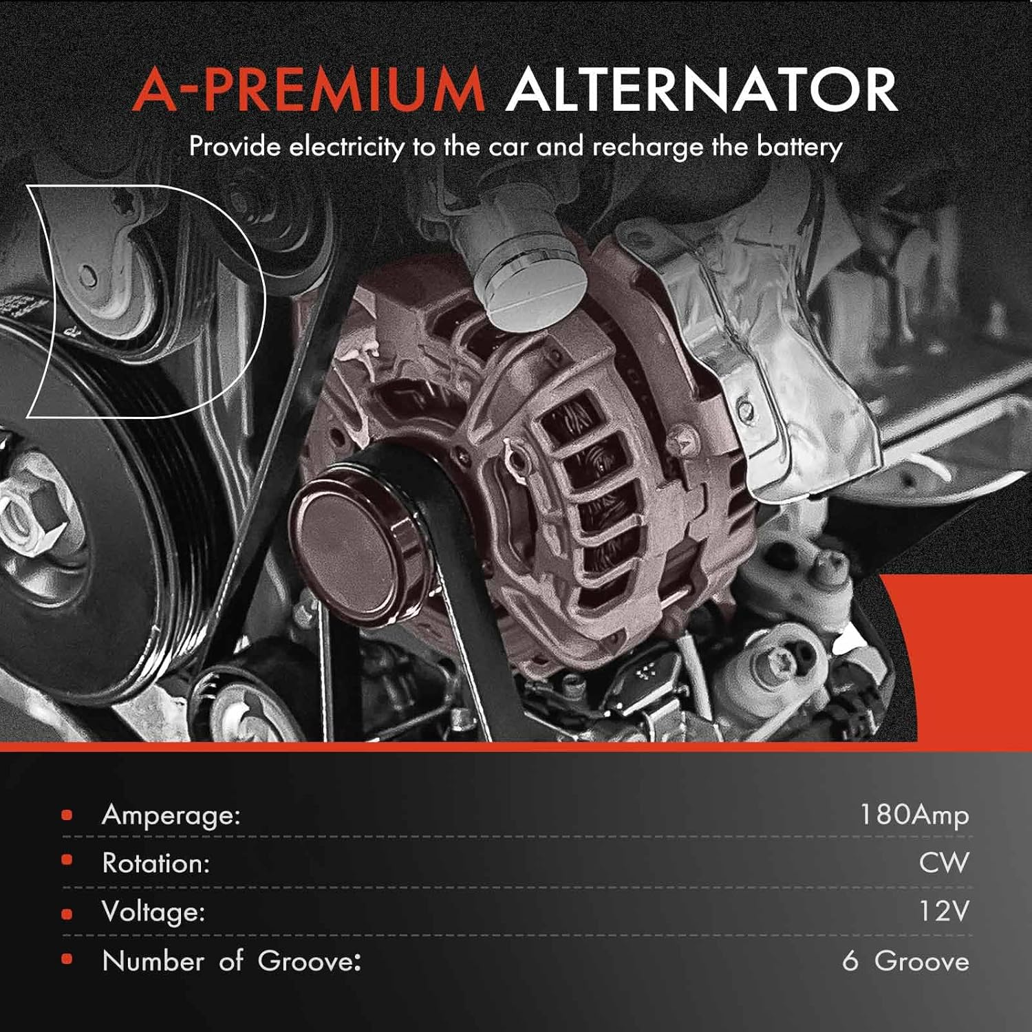 A-Premium Alternator Compatible with BMW M3 2008-2013 4.0L, 12V 180A 6-Groove Pulley Clockwise, Replace# 12317837981, 12317838656 image number 6