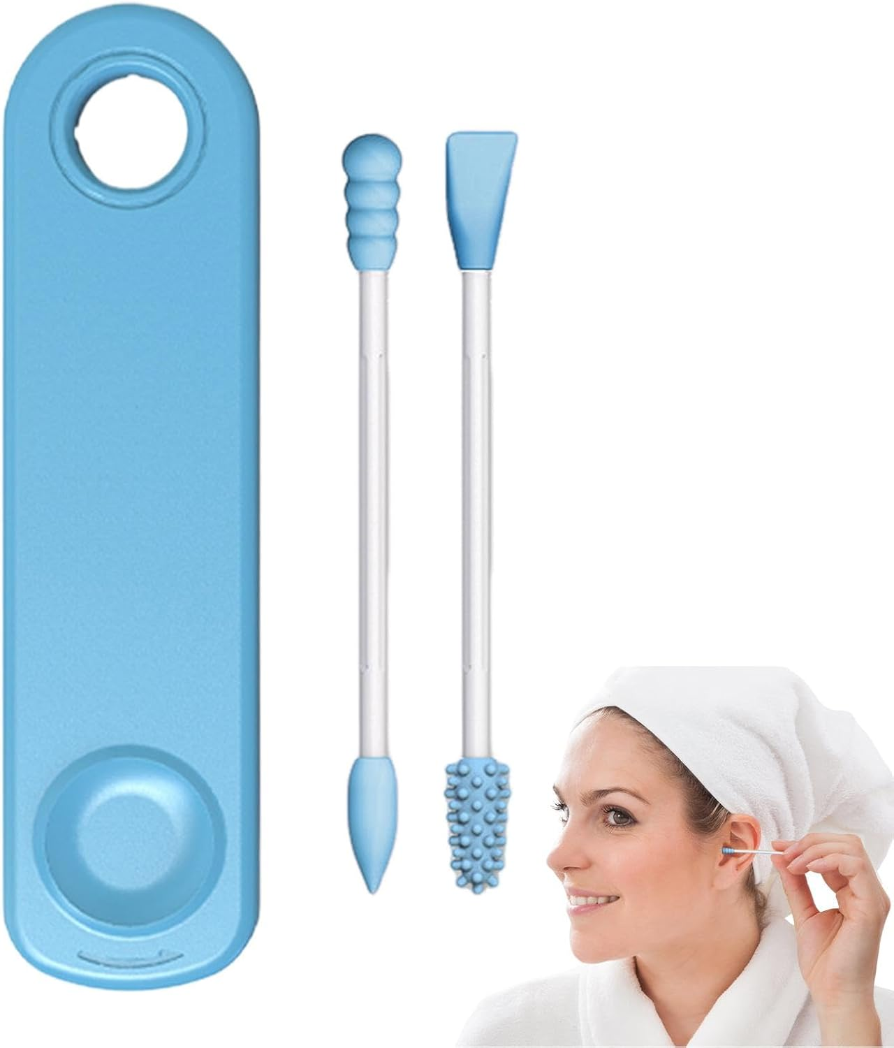 Reusable Ear Swabs - Eco-Friendly Swab, Sustainable Ear Cleaning Buds, Washable Portable Silicone Swab, Sustainable Ear Cleaning Swabs with Travel Case Holder for Makeup Ear Cleaning Beauty