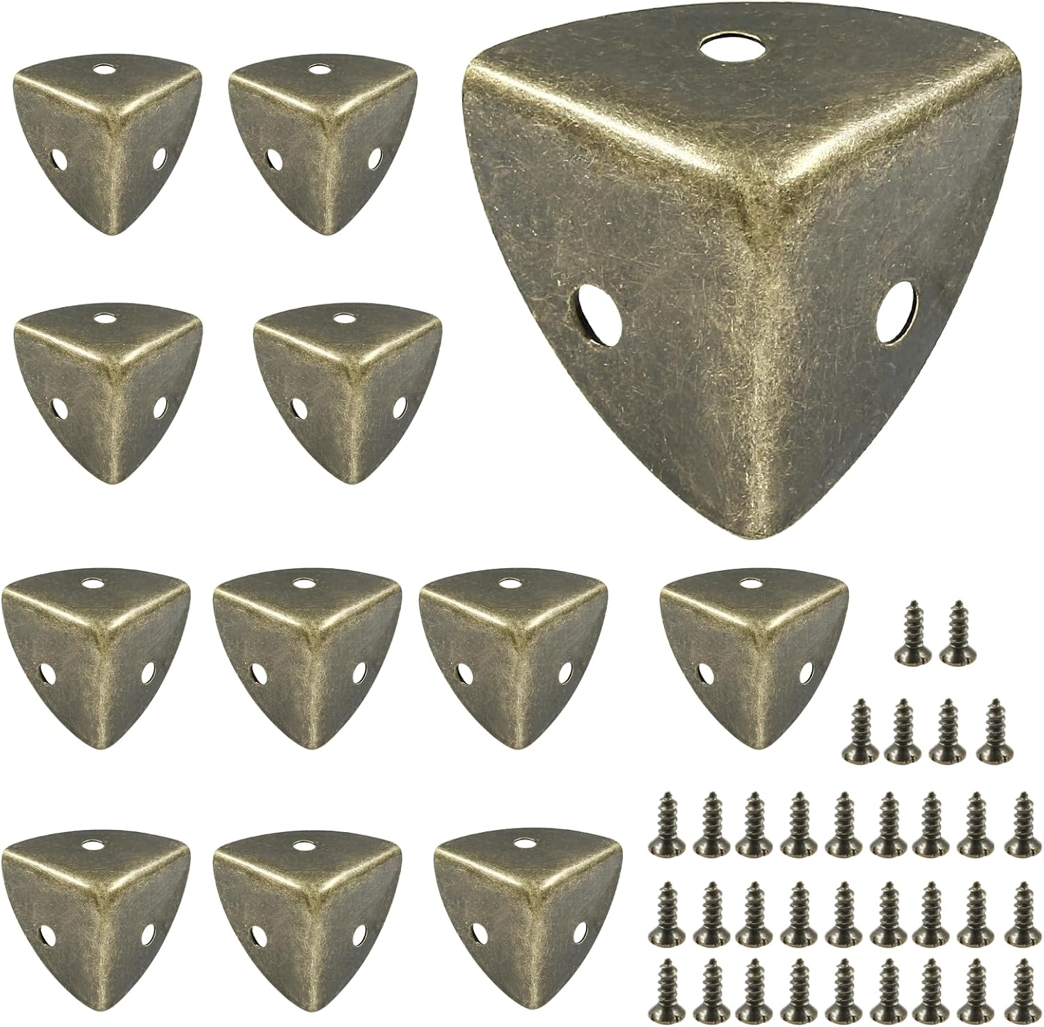 12Pcs Box Corner Protectors, 1" (25Mm) Metal Corner Edges Protector Triangle Corner Protectors Bronze Corner Covers Edge Guard with Screws for Wooden Case Trunk Box Table Cabinet image number 2