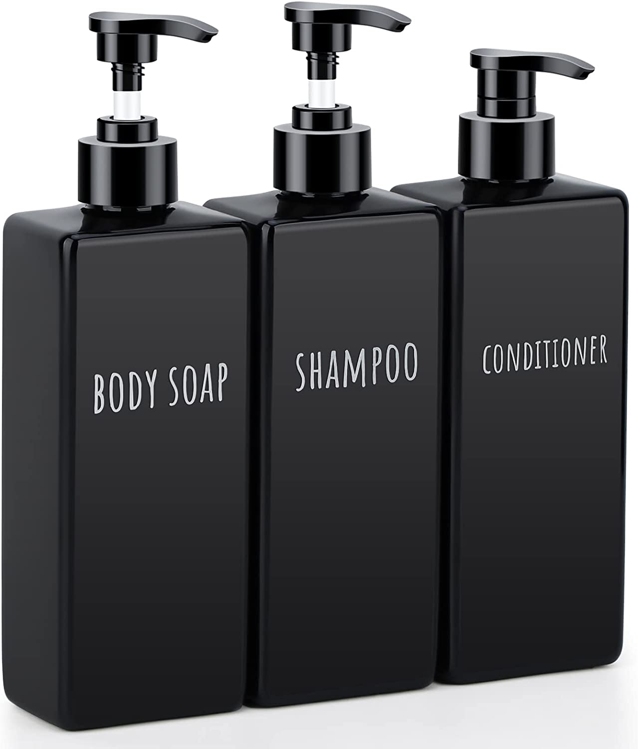 Segbeauty Square Soap Dispenser Black, 3Pcs 16.9Oz Refillable Shampoo & Conditioner Bottles, 500Ml Empty Reusable Plastic Pump Bottle Bathroom Shower Set for Body Wash Liquid Gel Lotion (SBFBA160931) image number 2