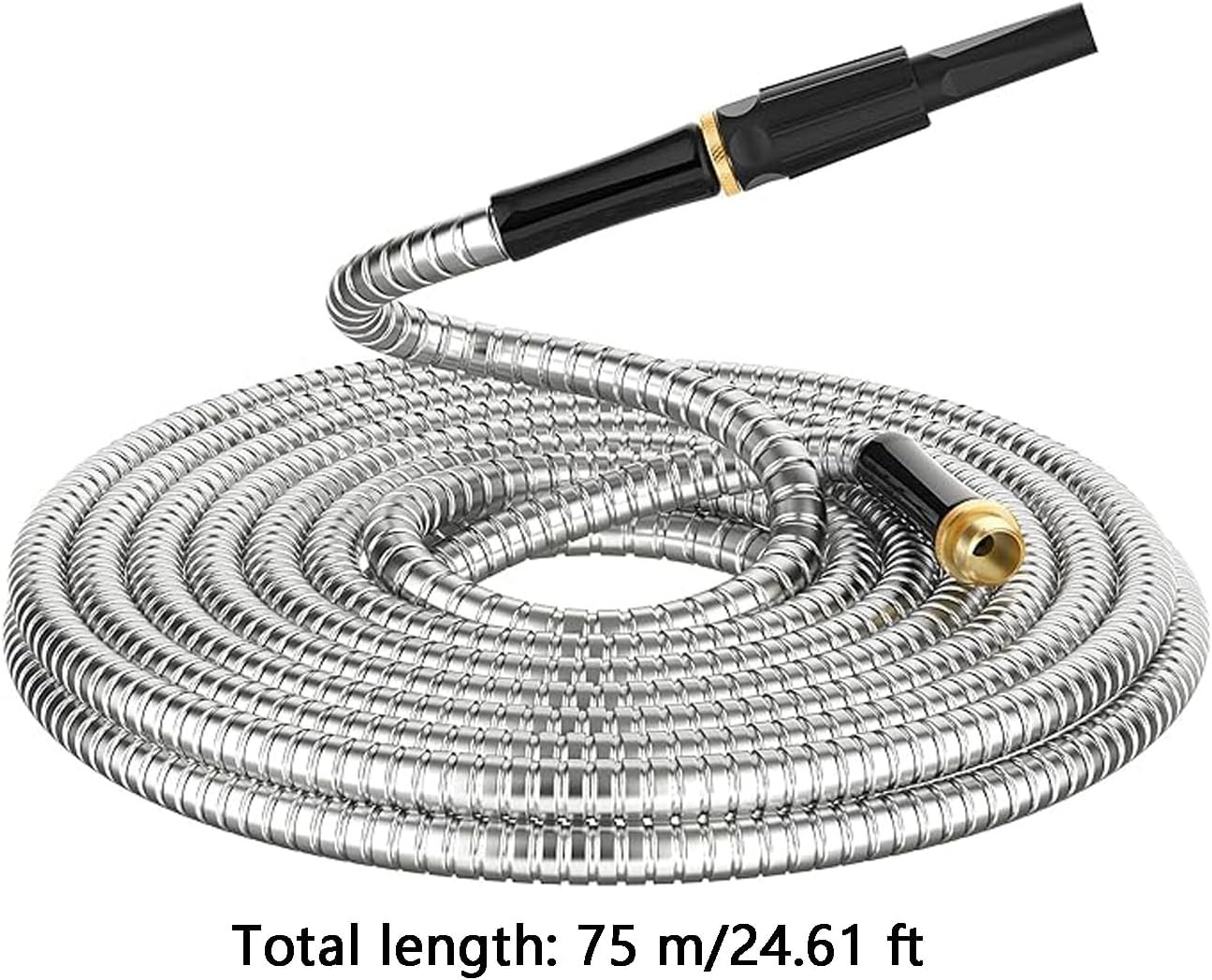 7.5M Stainless Steel Garden Hose Flexible Anti-Kink Metal Water Hose with Brass Fittings,Lightweight Weatherproof Outdoor Pipe for Car Wash,Lightweight Durable Crush Resistant Fitting image number 6