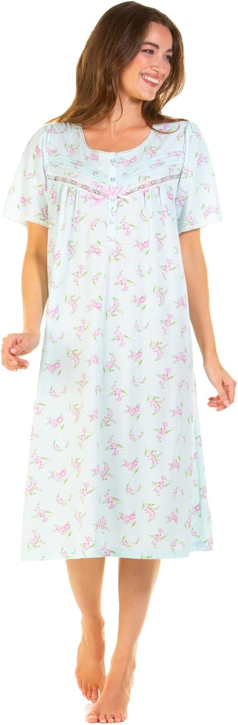 Ladies Cotton Rich Jersey Short Sleeve Floral Nightie Nightdress image number 2