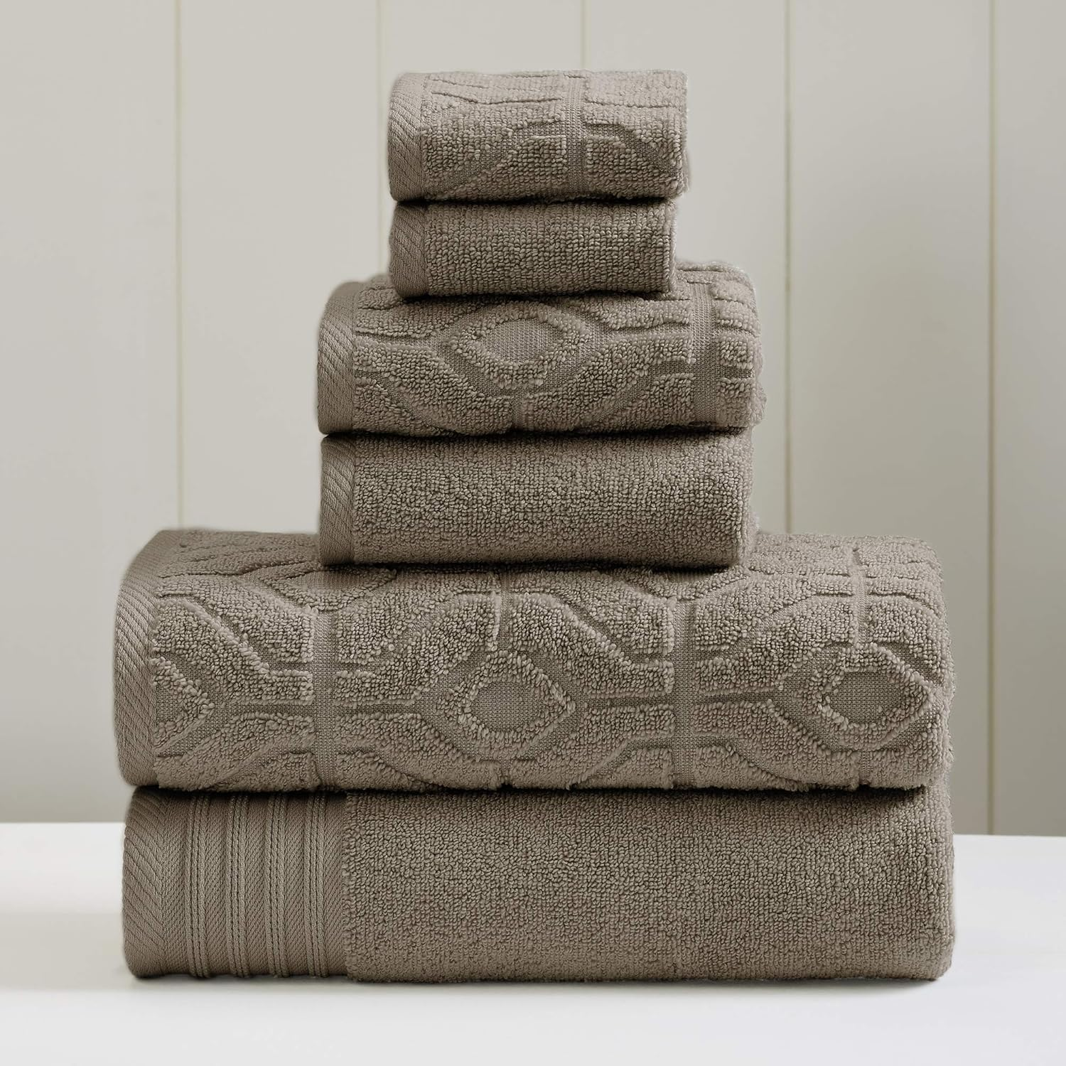 Amrapur Overseas 6-Piece Yarn Dyed Diamond Gate Jacquard Towel Set Taupe image number 3
