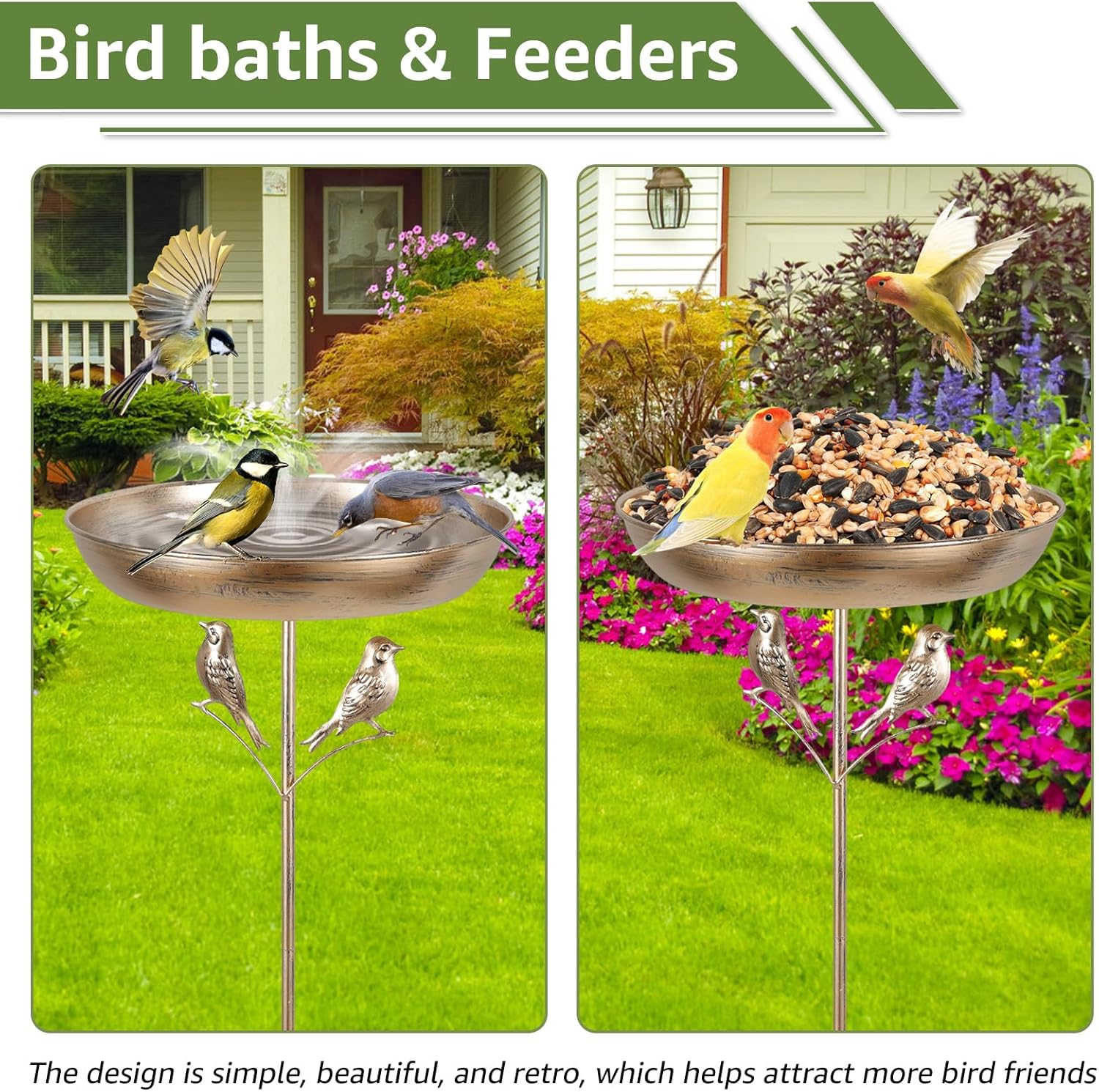 Iron Feeding Bird Bath Spike with 5 Pronged Base, Decorative Rust Resistant Bird Feeder Standing Bath for Outdoor Garden Patio Yard Lawn (Bird) - Bird image number 3
