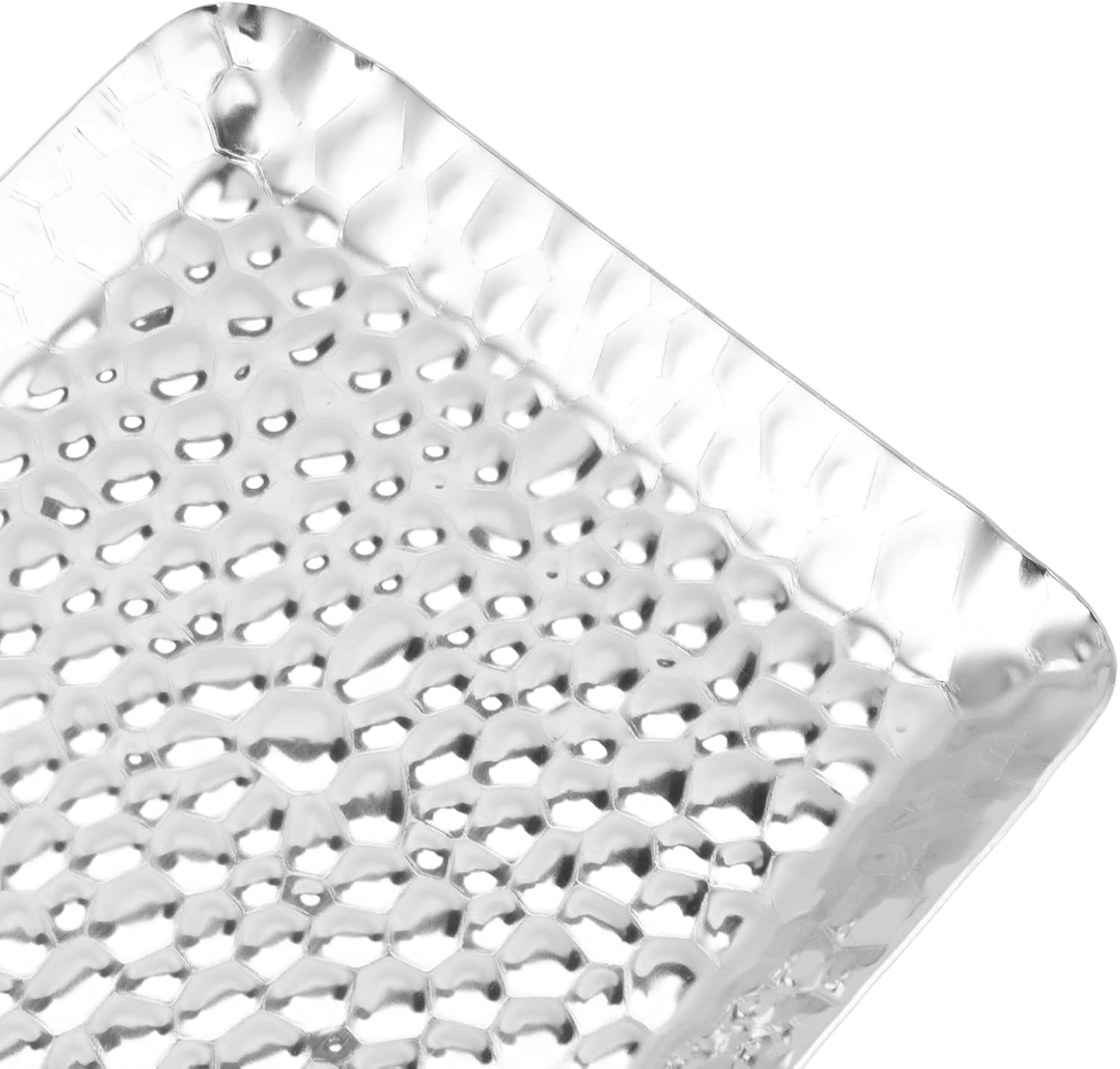 POENVFPO Hammered Stainless Steel Multi Purpose Tray for Home and Restaurant, Towel Tray Plate for Dessert - Dishwasher Safe Serving Platter for Snacks, Fruits - 25X11Cm (Silver) - Silver image number 5